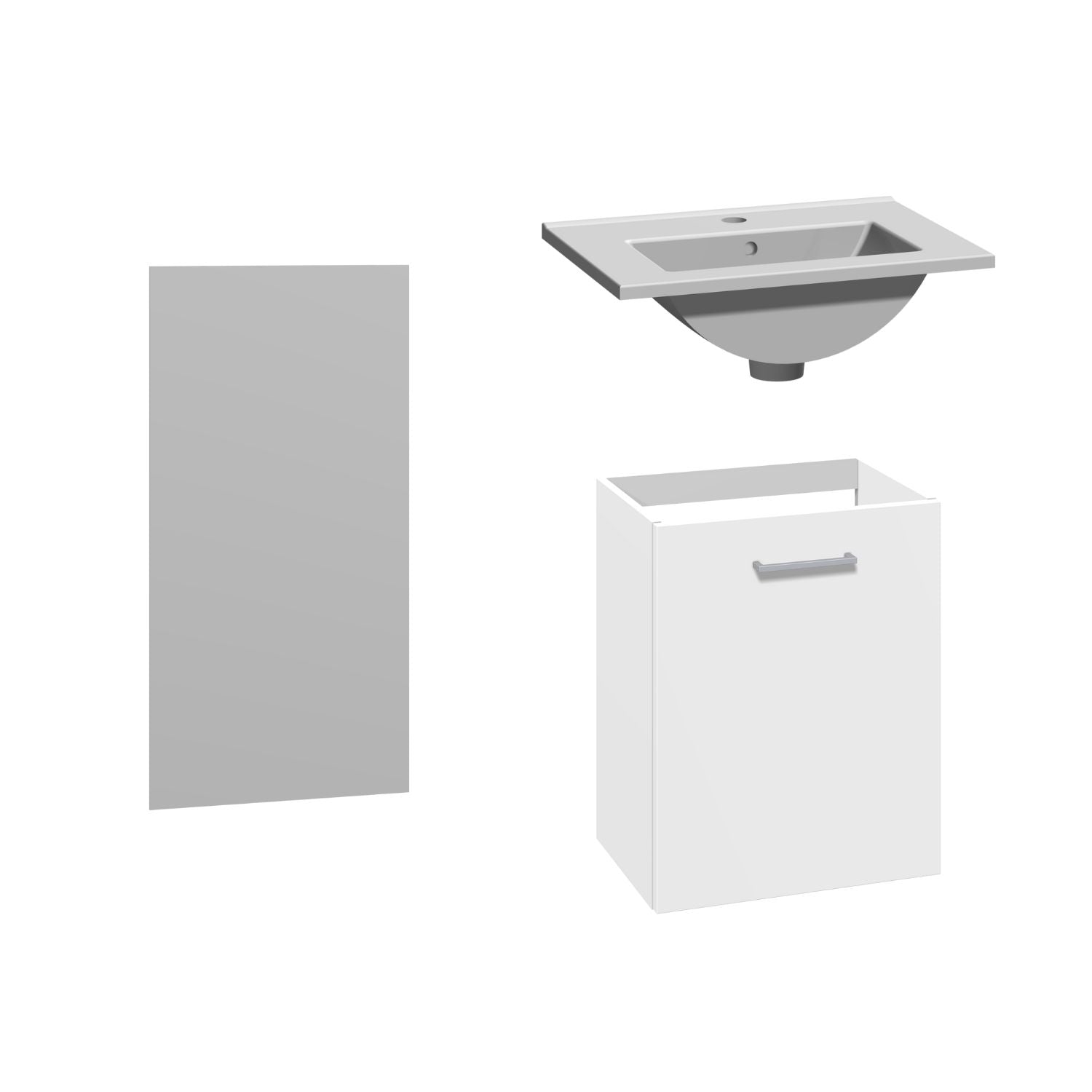 1904 Voss 3-i-1 Mini Møbelpakke Hvit matt / 50cm høyre hengslet / Voss speil 1904 Møbelpakke bad BUN-7041014K50H