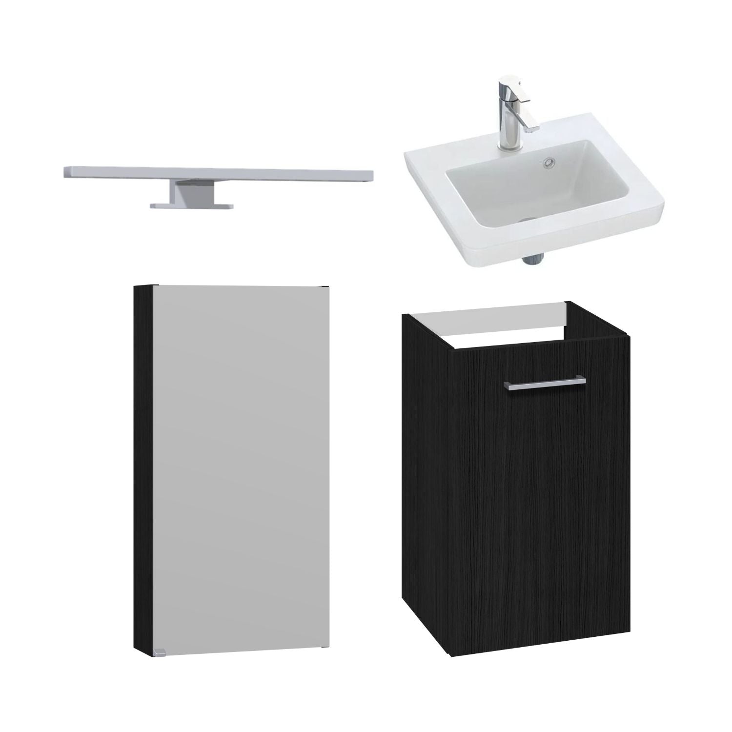 1904 Voss 3-i-1 Mini Møbelpakke Svart eik / 40cm høyre hengslet / Voss speilskap 1904 Møbelpakke bad BUN-7041035VS40H