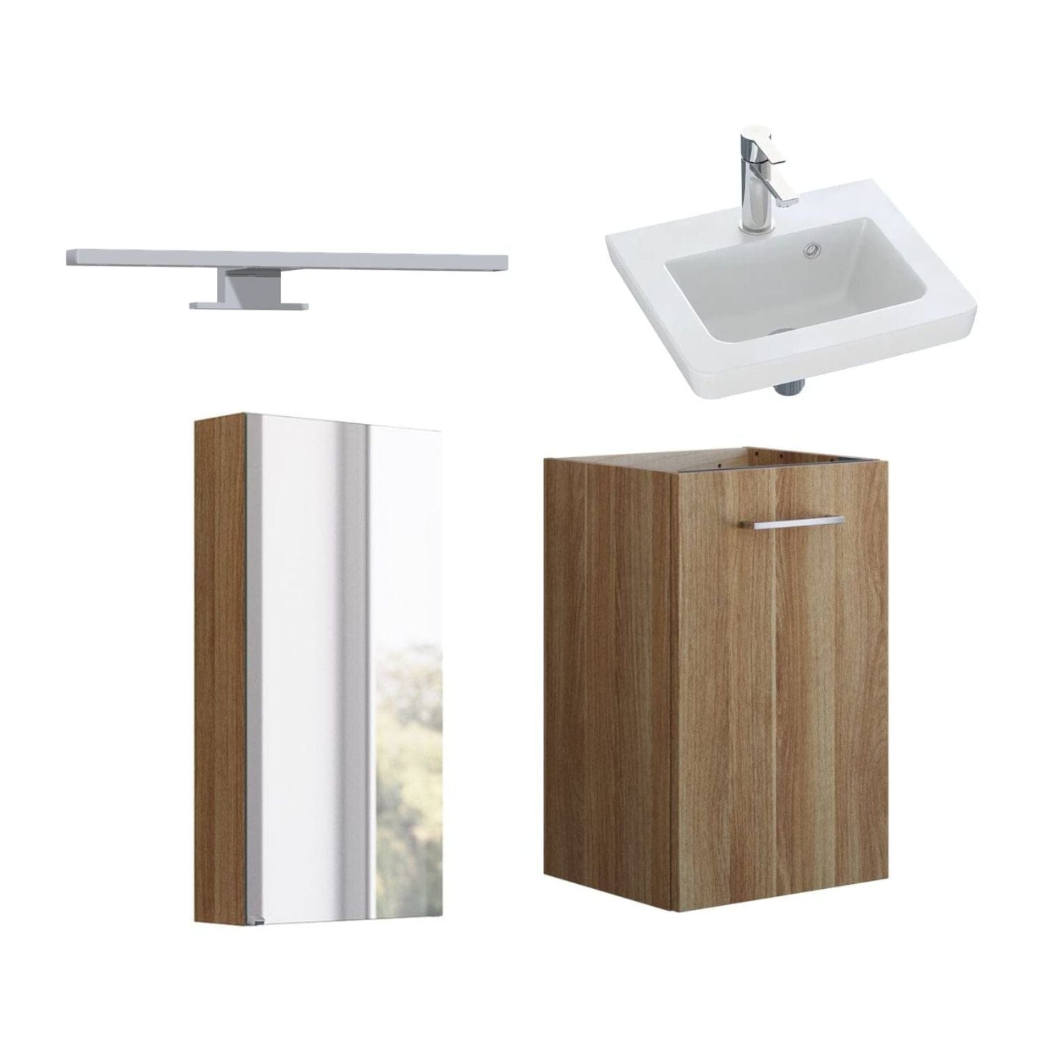 1904 Voss 3-i-1 Mini Møbelpakke Varm eik / 40cm høyre hengslet / Voss speilskap 1904 Møbelpakke bad BUN-7036974VS40H