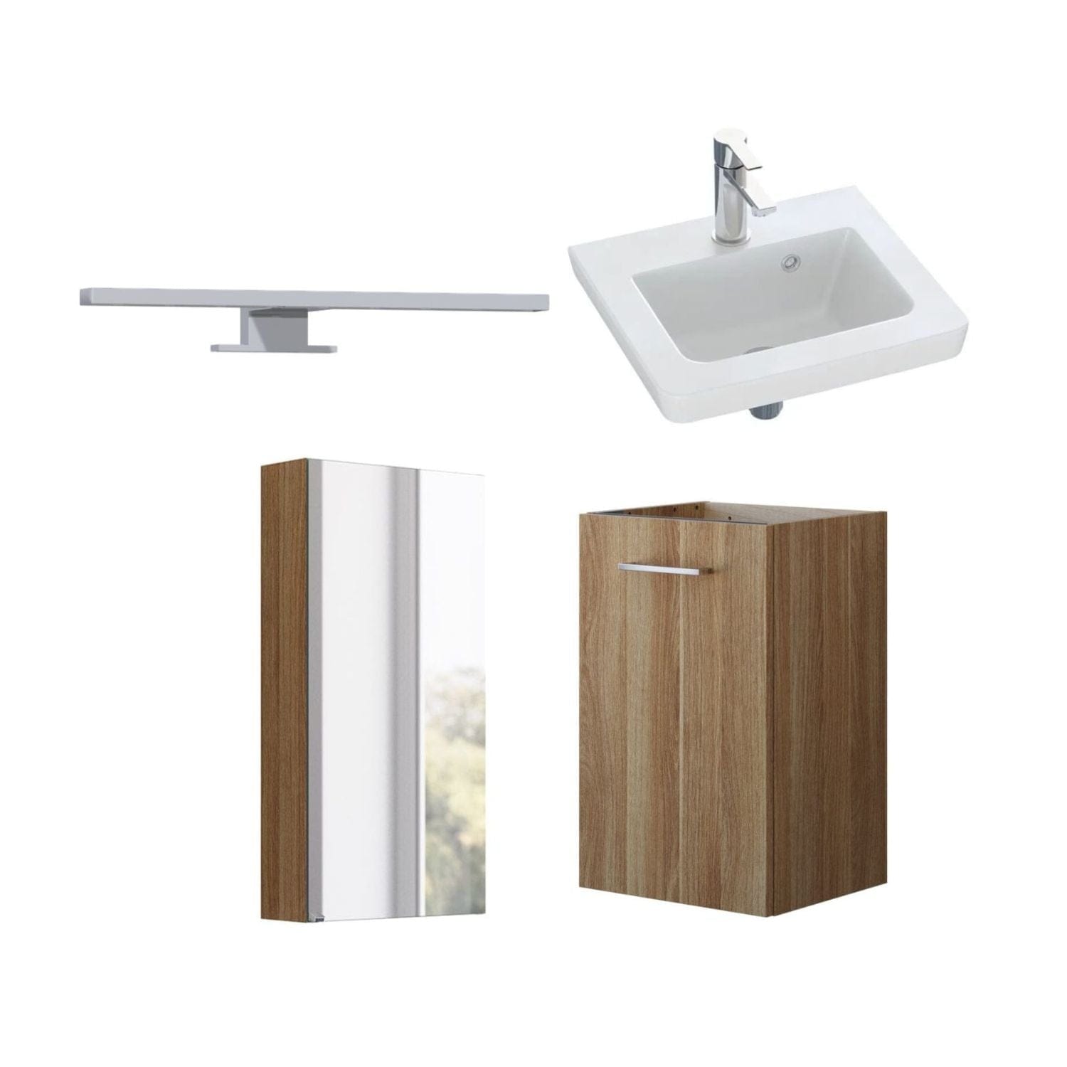 1904 Voss 3-i-1 Mini Møbelpakke Varm eik / 40cm venstre hengslet / Voss speilskap 1904 Møbelpakke bad BUN-7036975VS40V