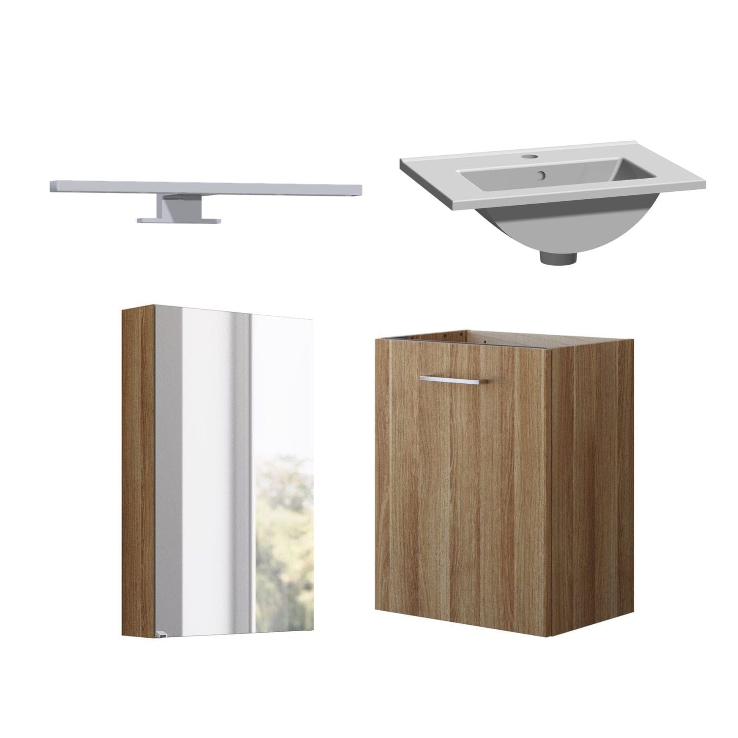 1904 Voss 3-i-1 Mini Møbelpakke Varm eik / 50cm venstre hengslet / Voss speilskap 1904 Møbelpakke bad BUN-7036977VS50V