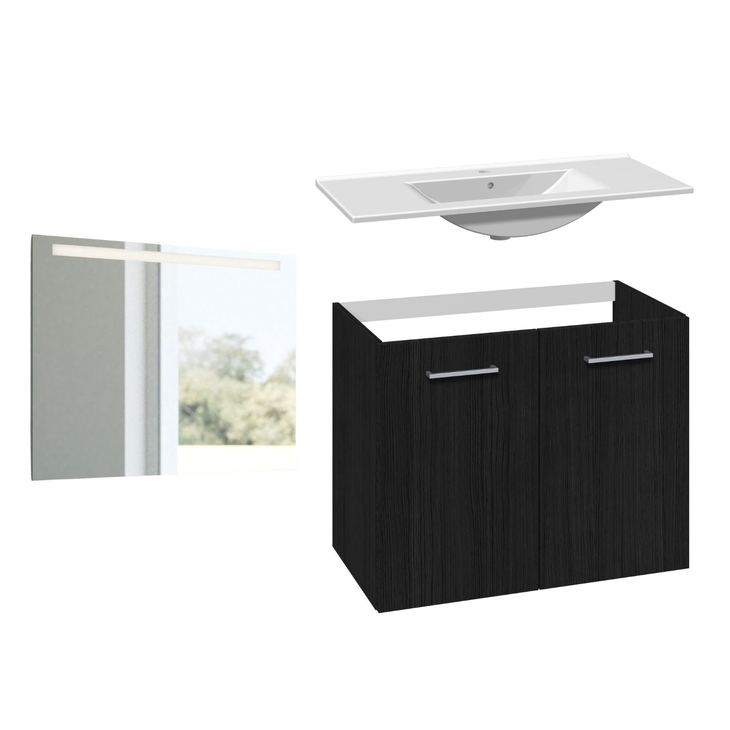 1904 Voss 3-i-1-Møbelpakke dør Svart eik / 100cm / Selje firkantet 1904 Møbelpakke bad BUN-7041057SF100