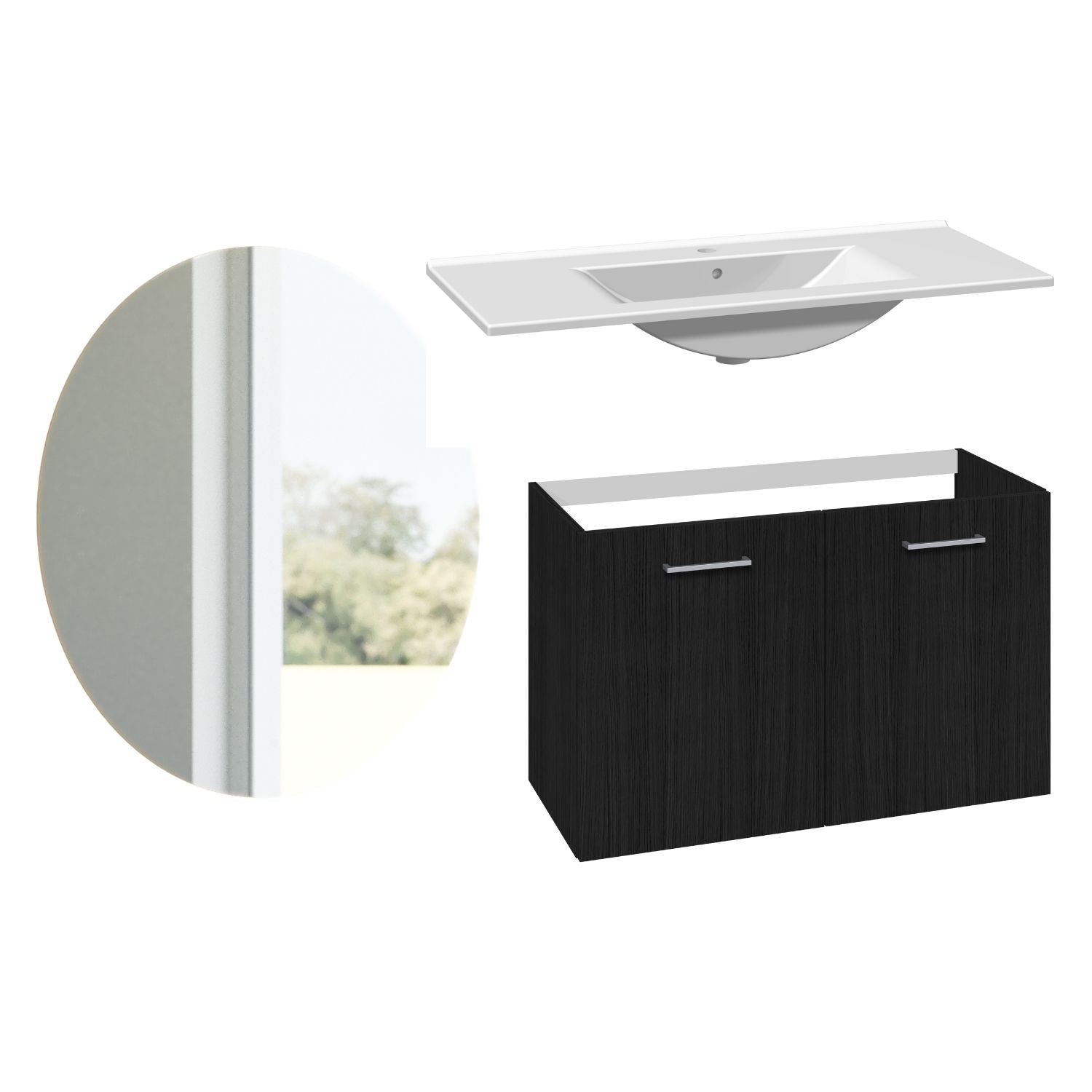 1904 Voss 3-i-1-Møbelpakke dør Svart eik / 100cm / Sval rundt 1904 Møbelpakke bad BUN-7041057SR100