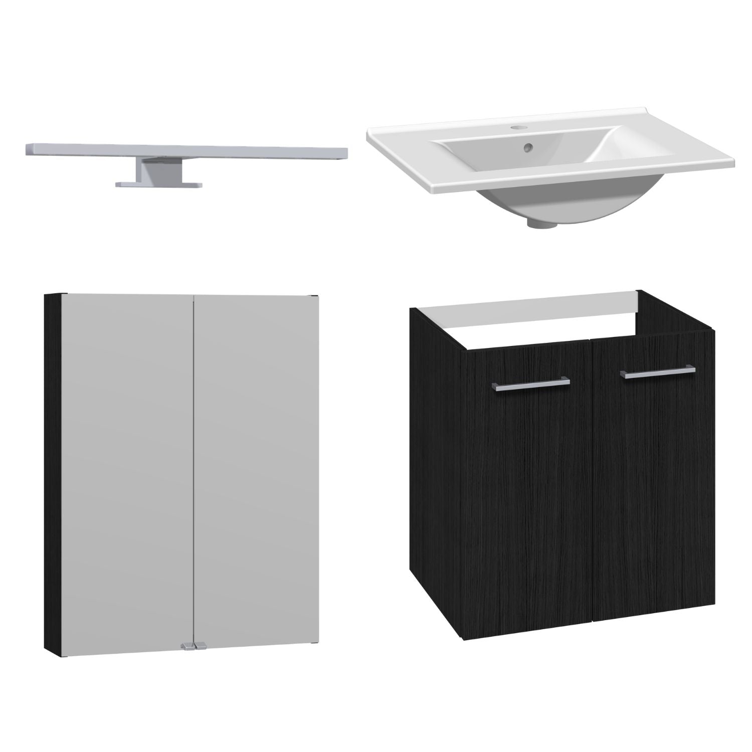 1904 Voss 3-i-1-Møbelpakke dør Svart eik / 60cm / Voss speilskap 1904 Møbelpakke bad BUN-7041044VS60