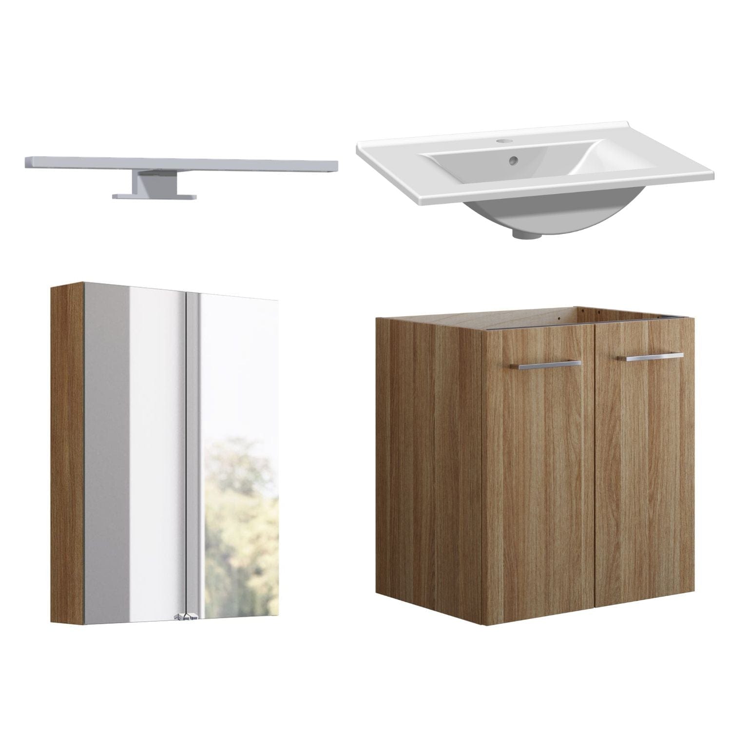 1904 Voss 3-i-1-Møbelpakke dør Varm eik / 60cm / Voss speilskap 1904 Møbelpakke bad BUN-7036985VS60