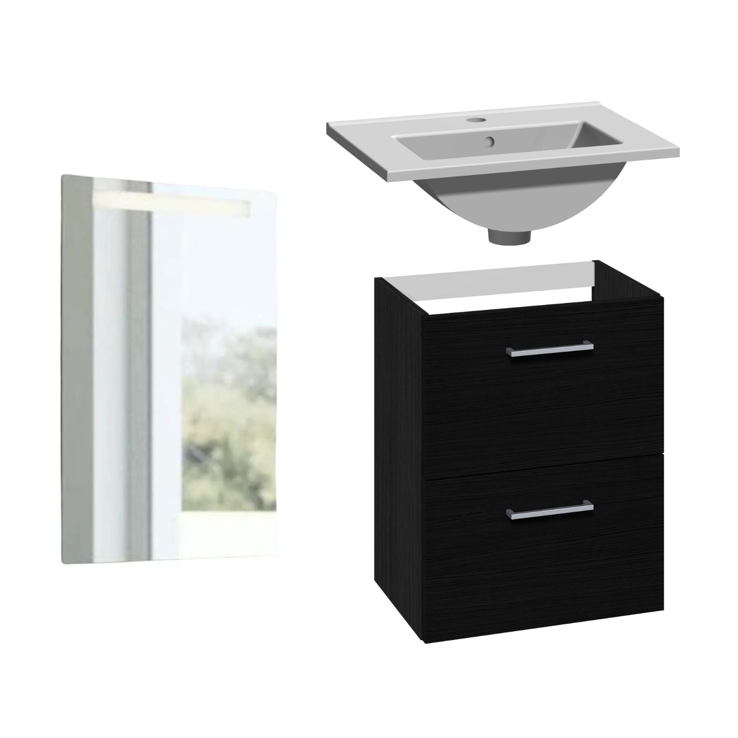 1904 Voss 3-i-1 Slim Møbelpakke Svart eik / 50cm / Selje firkantet 1904 Møbelpakke bad BUN-7041041SF50