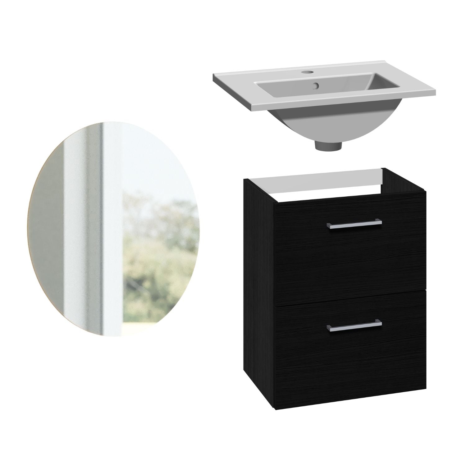 1904 Voss 3-i-1 Slim Møbelpakke Svart eik / 50cm / Sval rundt 1904 Møbelpakke bad BUN-7041041SR50