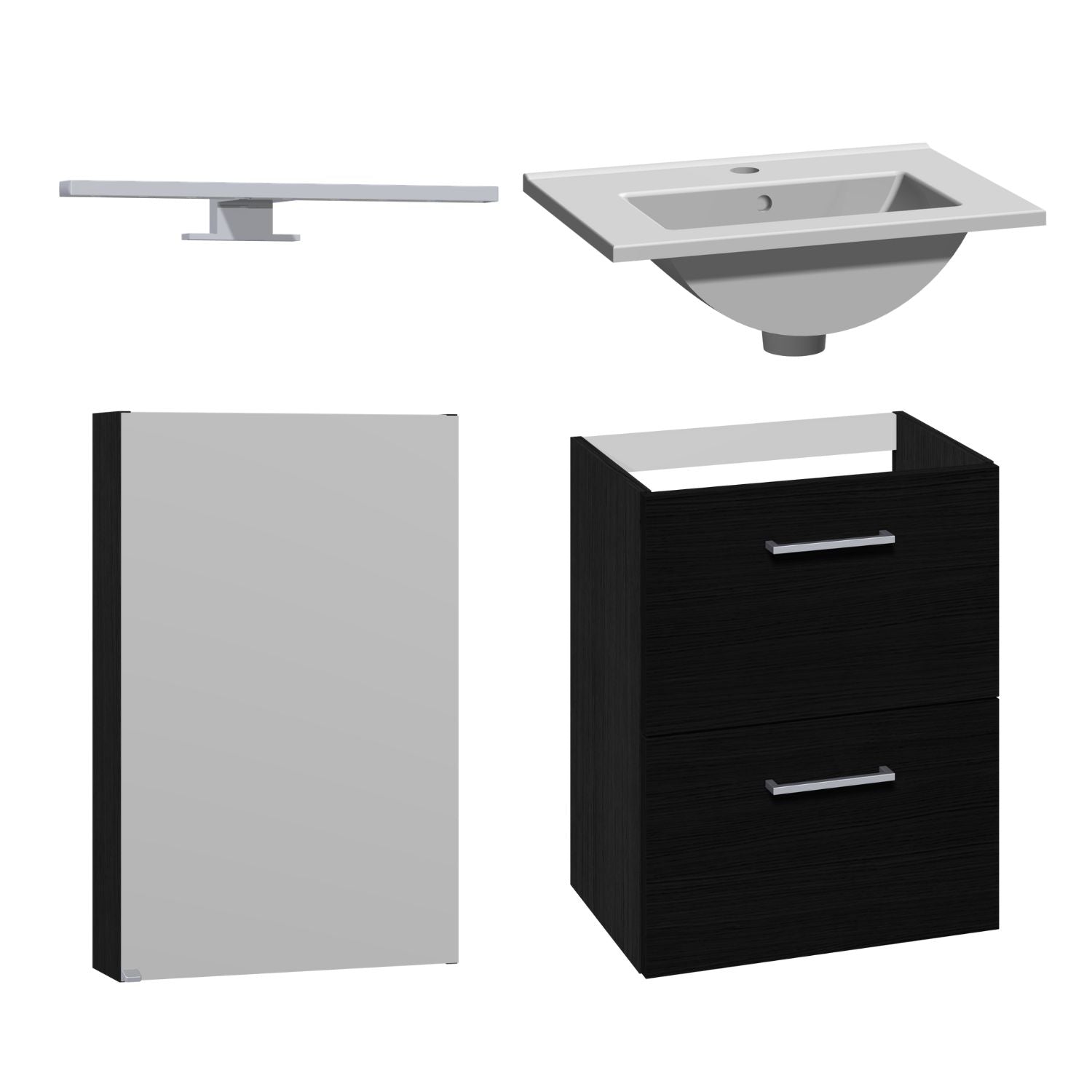 1904 Voss 3-i-1 Slim Møbelpakke Svart eik / 50cm / Voss speilskap 1904 Møbelpakke bad BUN-7041041VS50