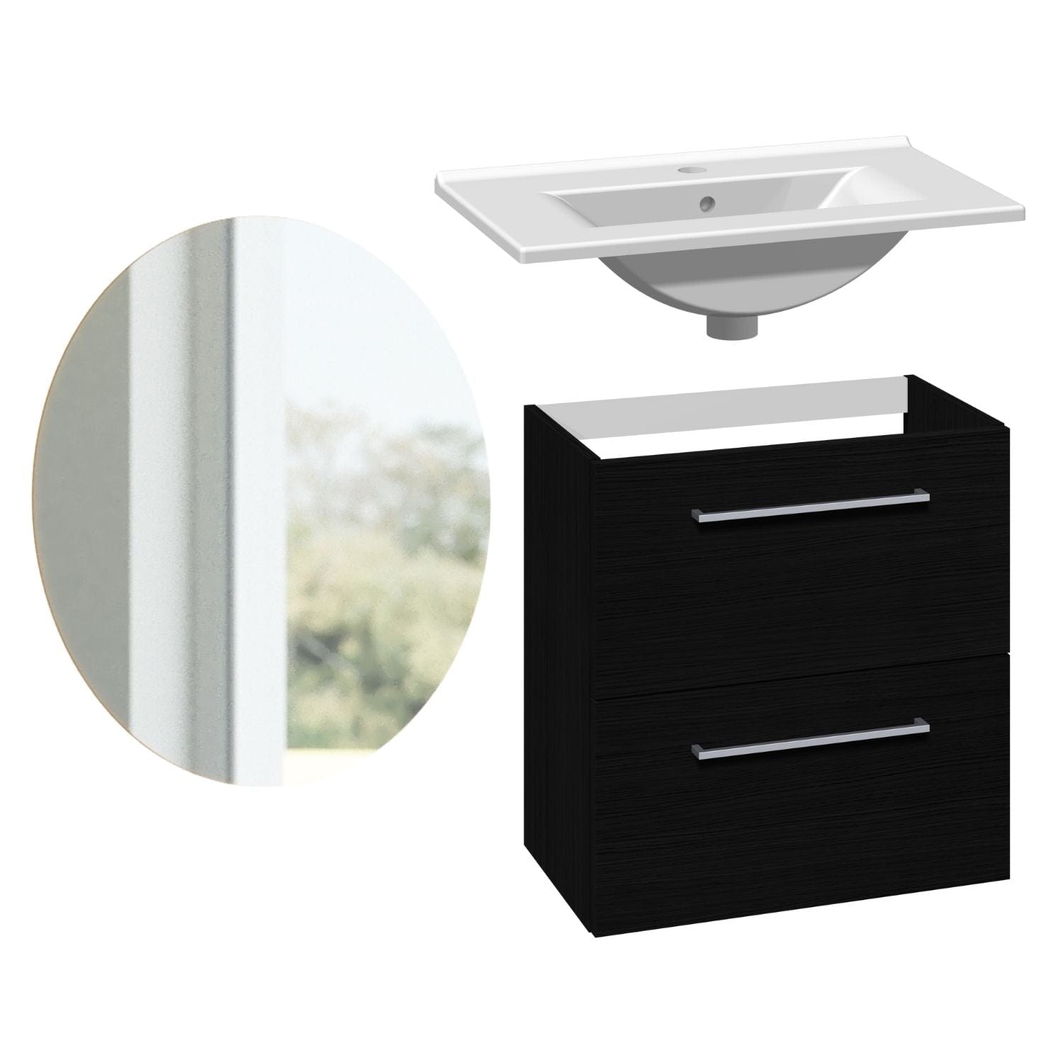 1904 Voss 3-i-1 Slim Møbelpakke Svart eik / 60cm / Sval rundt 1904 Møbelpakke bad BUN-7041042SR60