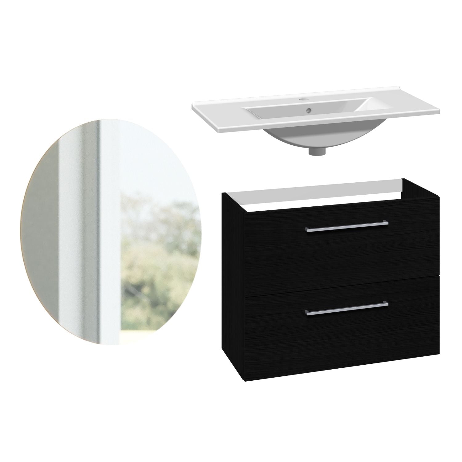 1904 Voss 3-i-1 Slim Møbelpakke Svart eik / 80cm / Sval rundt 1904 Møbelpakke bad BUN-7041043SR80