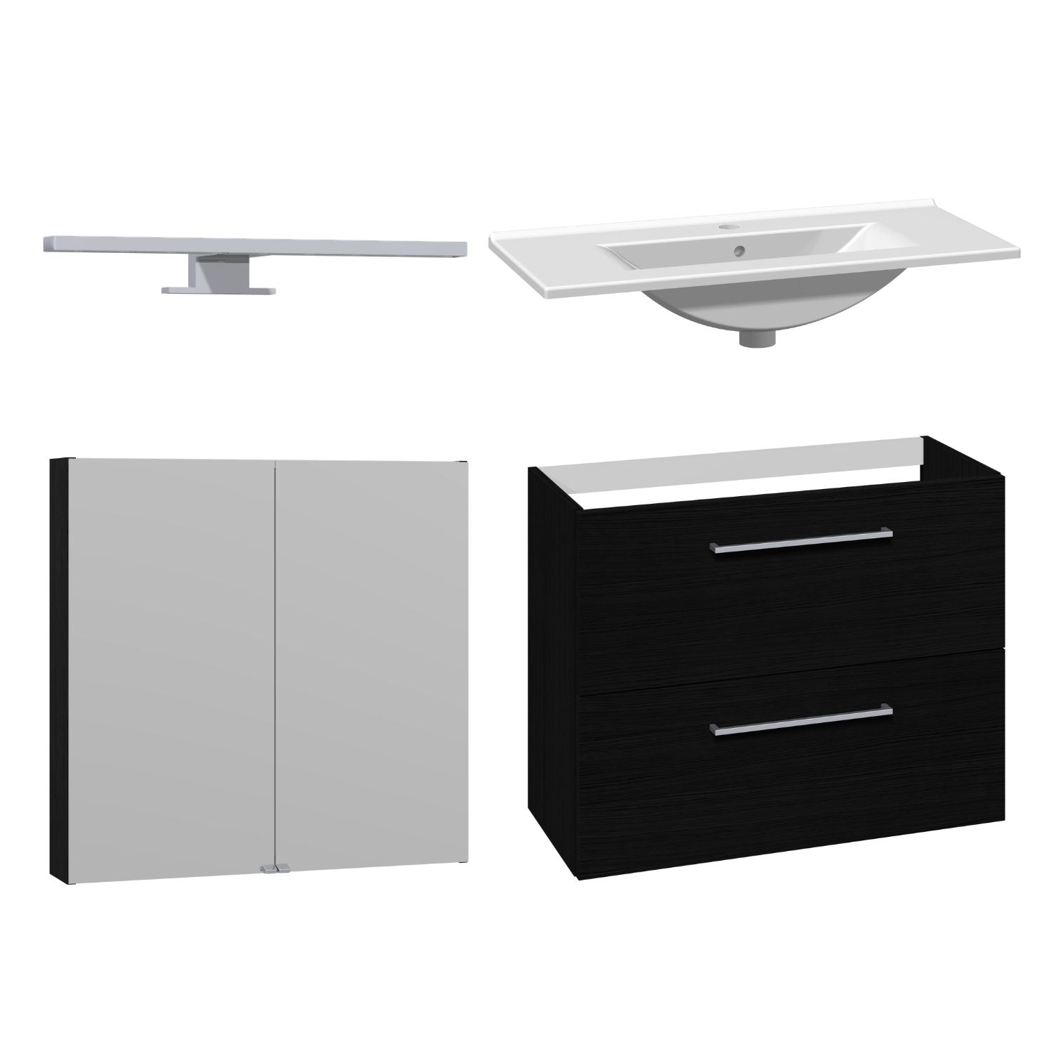 1904 Voss 3-i-1 Slim Møbelpakke Svart eik / 80cm / Voss speilskap 1904 Møbelpakke bad BUN-7041043VS80