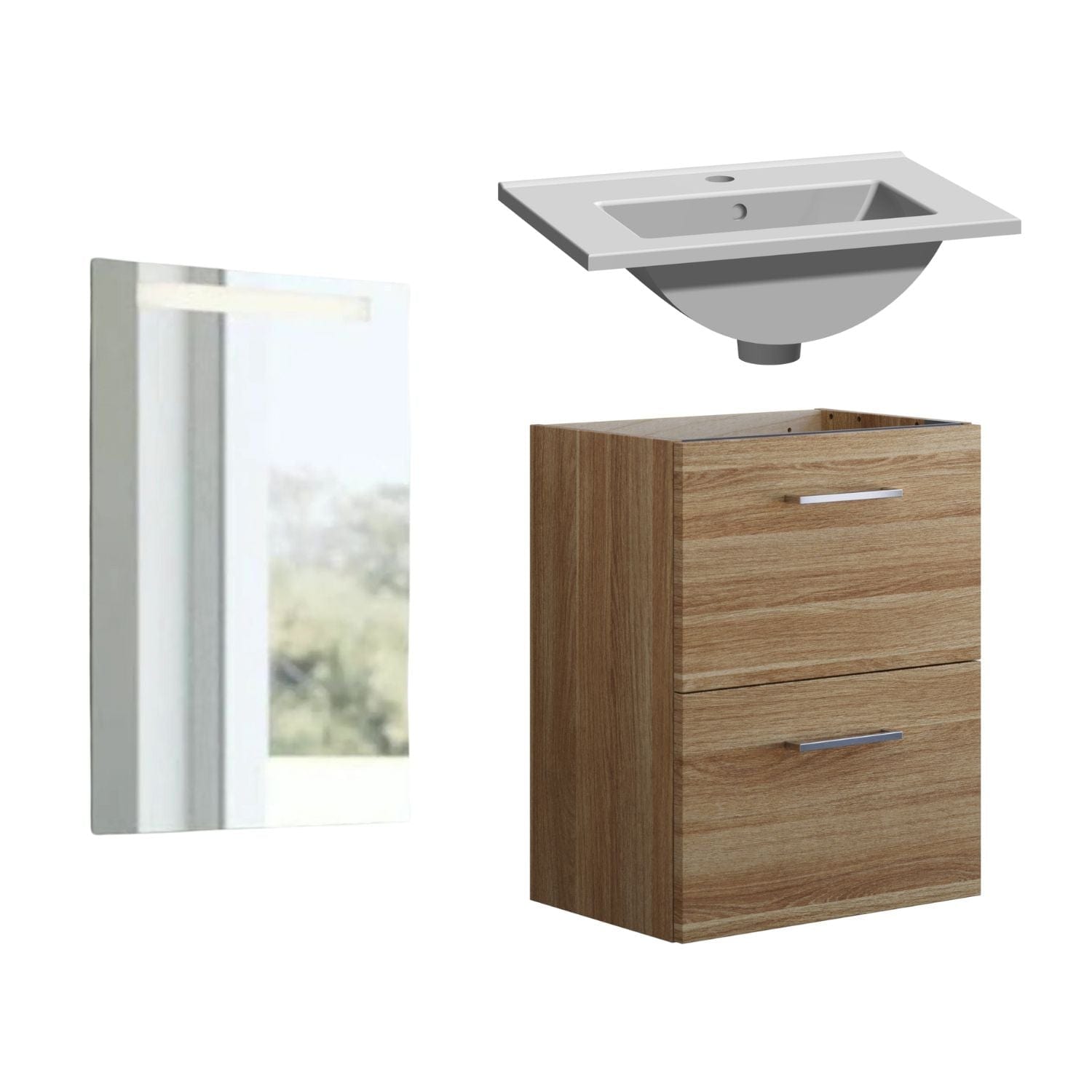 1904 Voss 3-i-1 Slim Møbelpakke Varm eik / 50cm / Selje firkantet 1904 Møbelpakke bad BUN-7036979SF50