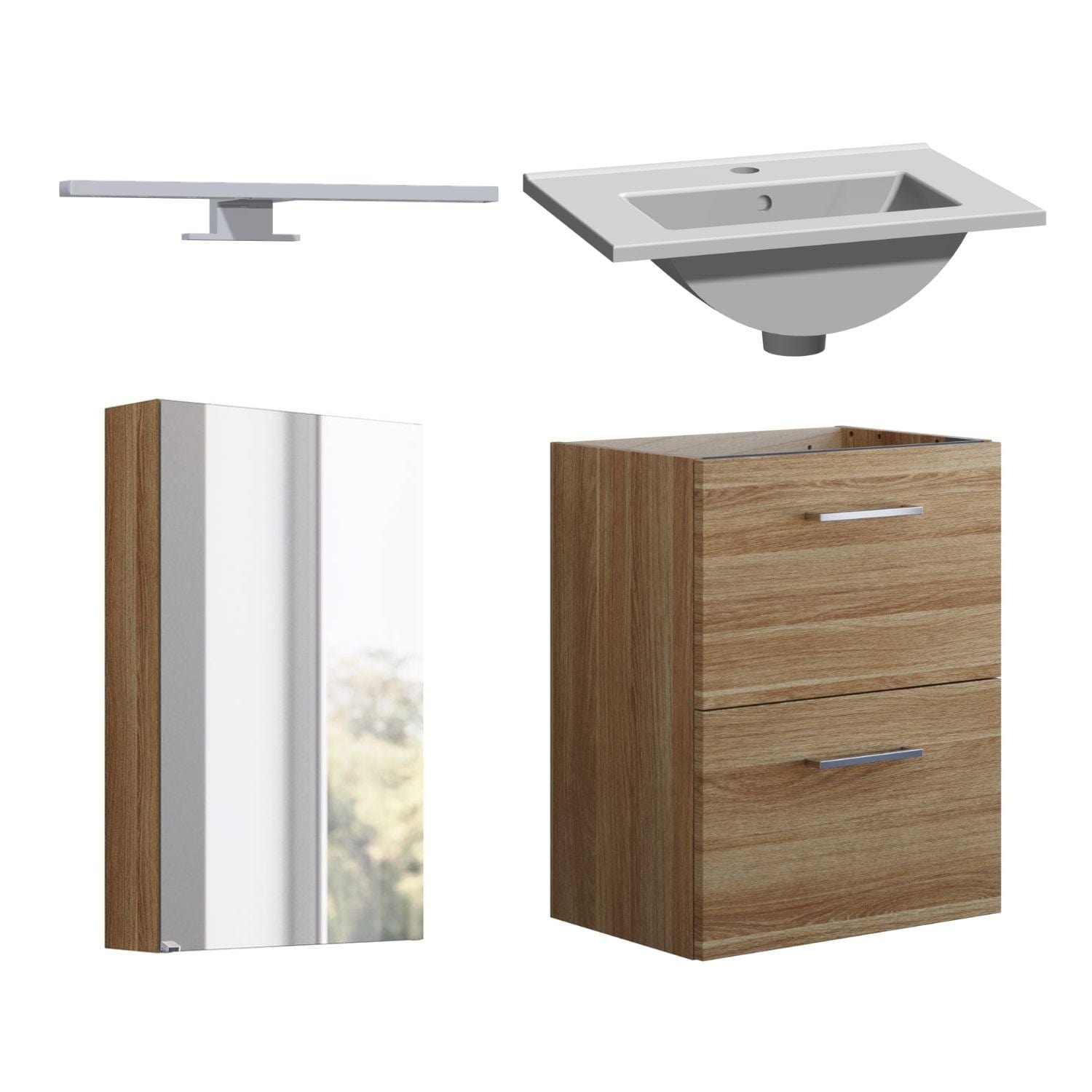 1904 Voss 3-i-1 Slim Møbelpakke Varm eik / 50cm / Voss speilskap 1904 Møbelpakke bad BUN-7036979VS50