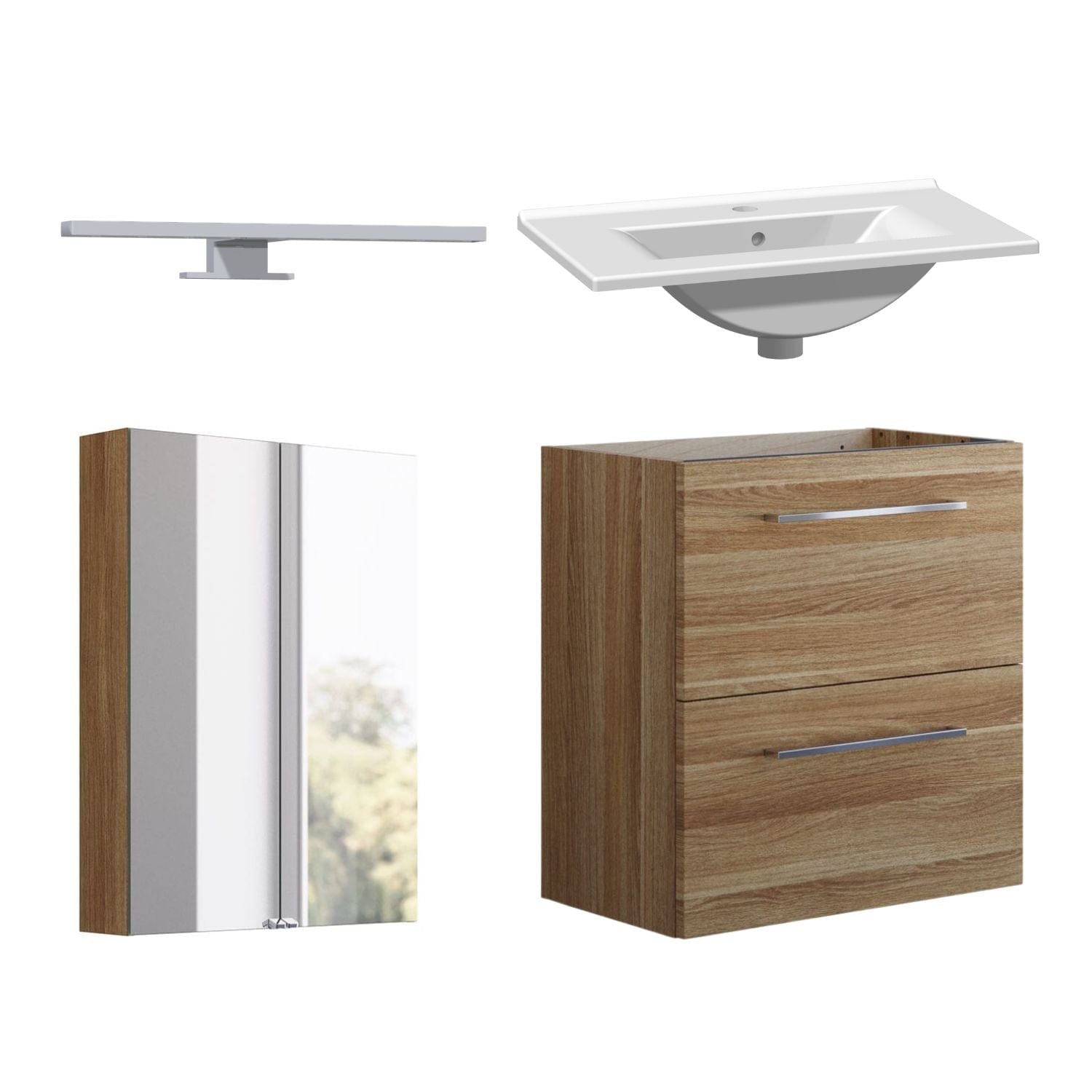 1904 Voss 3-i-1 Slim Møbelpakke Varm eik / 60cm / Voss speilskap 1904 Møbelpakke bad BUN-7036983VS60