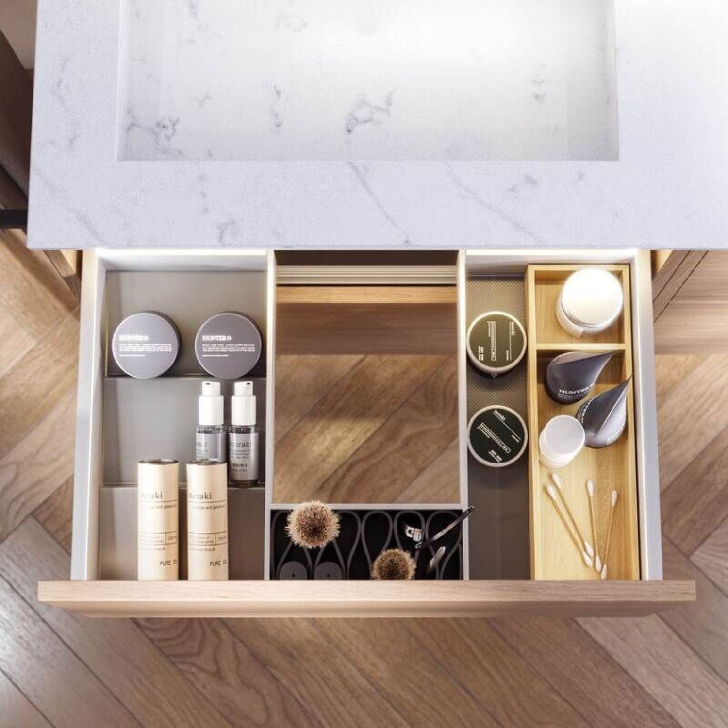 Dansani Inzo Innredning til Øverste skuff D35 Eik / 50cm Dansani Tilbehør baderomsinnredning DA-SI11