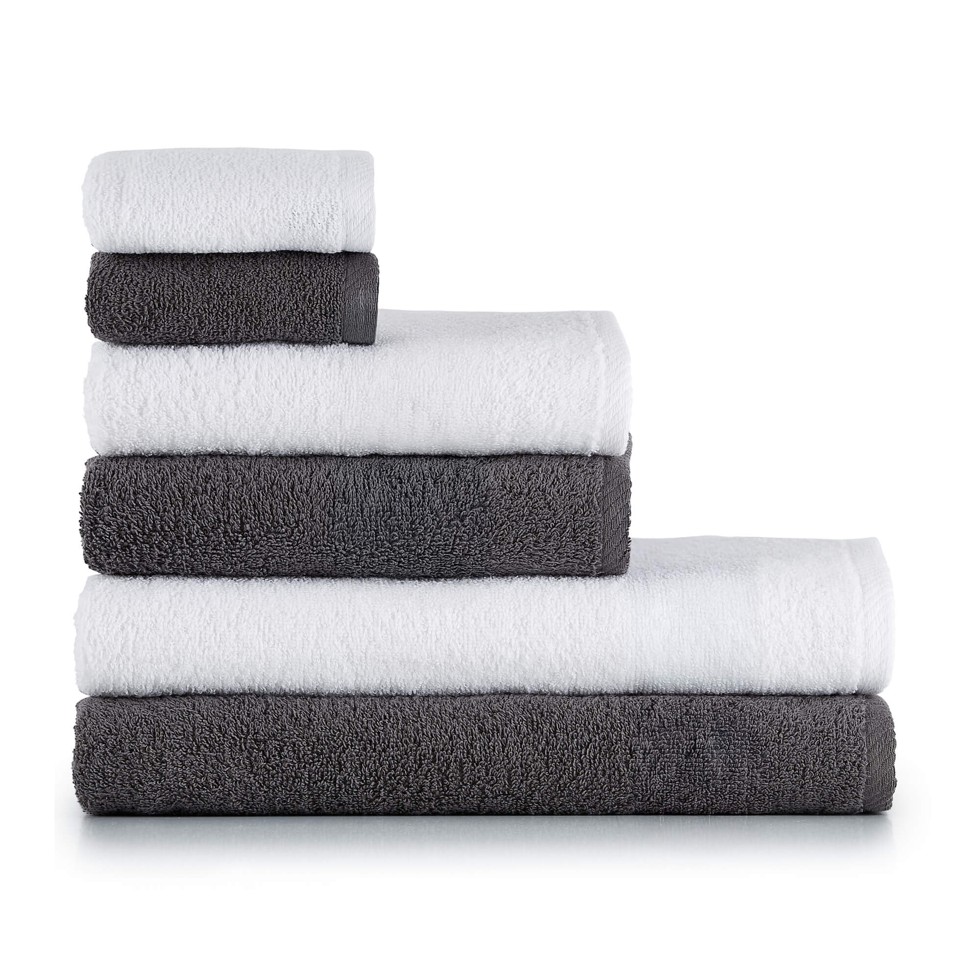 HeiHus FLUFFY Mix Håndklepakke Premium hvit / Mørk grå / 6-pakning (2XL+2L+2M) HeiHus Håndklær BUN-TFYWHGY5PAK