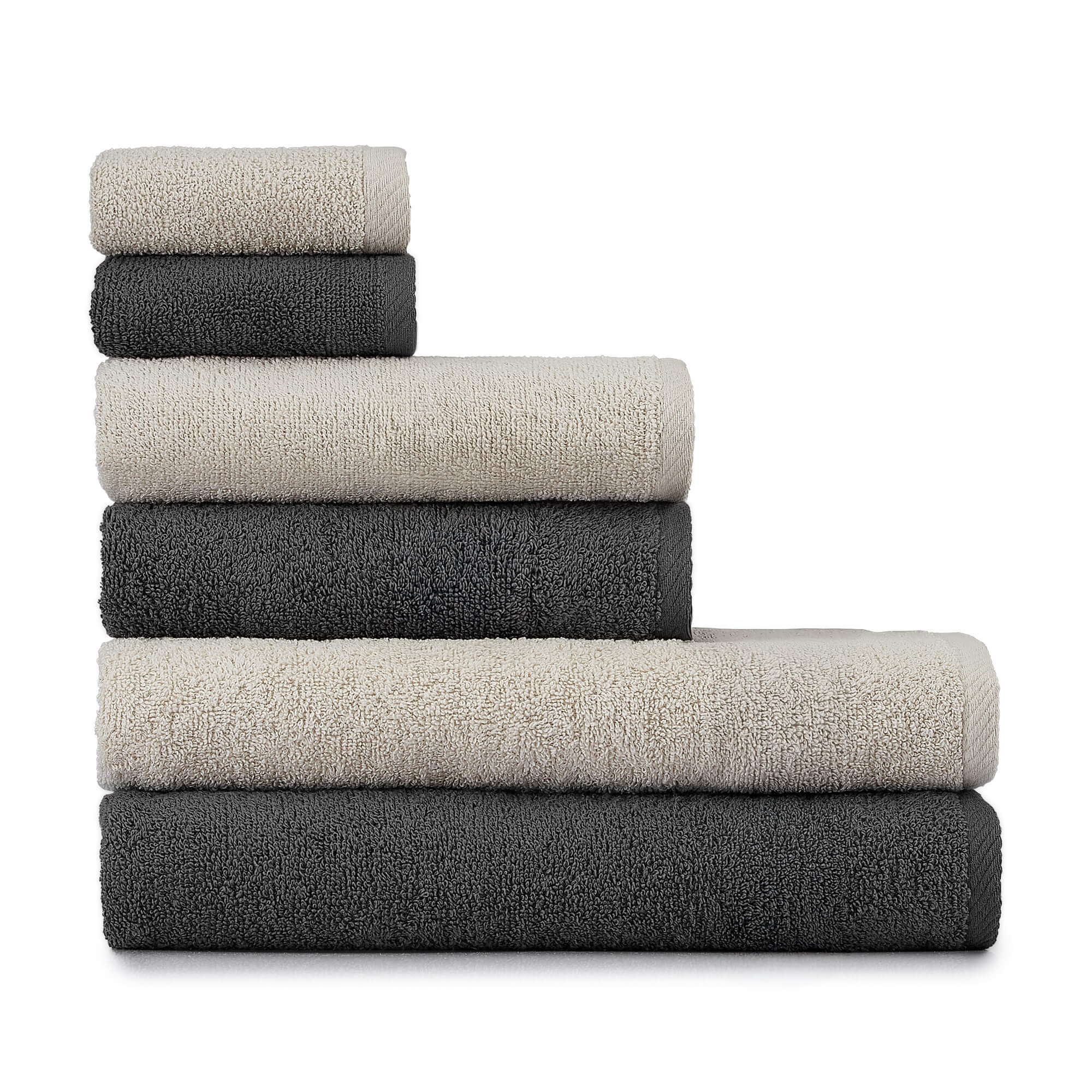 HeiHus FLUFFY Mix Håndklepakke Varm beige / Mørk grå / 6-pakning (2XL+2L+2M) HeiHus Håndklær BUN-TFYBEGY5PAK