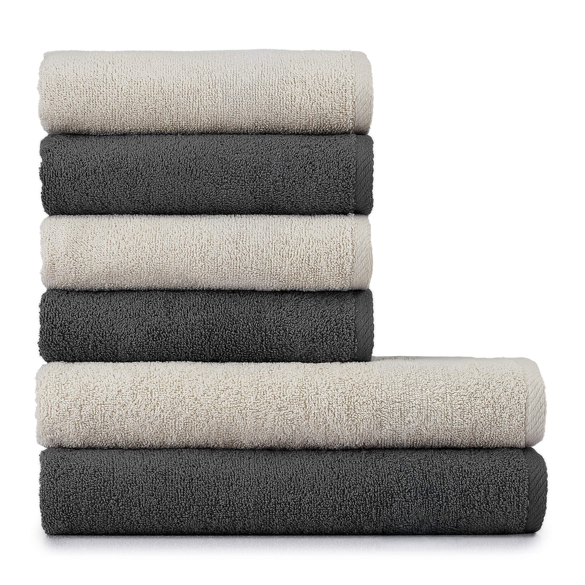 HeiHus FLUFFY Mix Håndklepakke Varm beige / Mørk grå / 6-pakning (2XL+4L) HeiHus Håndklær BUN-TFYBEGY4PAK