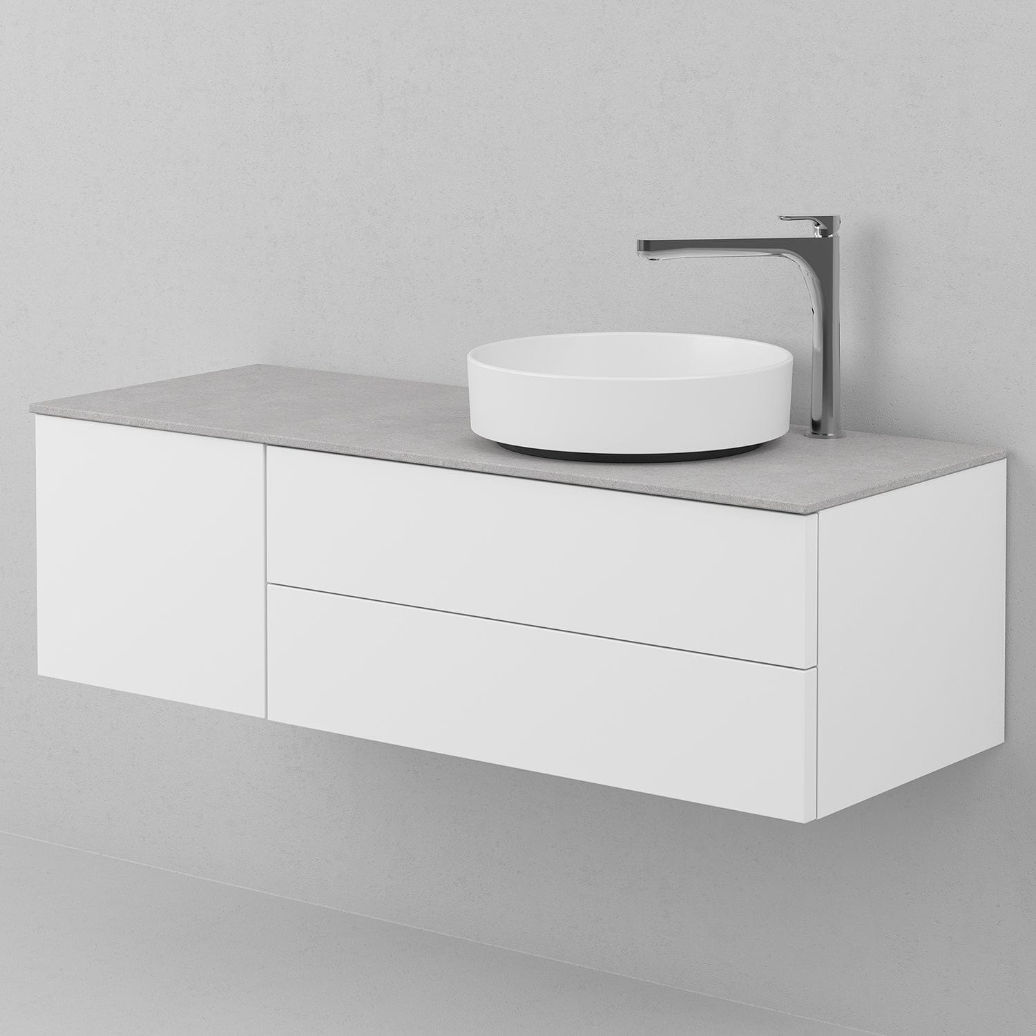 INR AIR Solid Servantskap med 2 Skuffer og 1 Dør H:35xD:45cm Premium white / 120cm høyre INR Iconic Nordic Rooms Servantskap INR-361611