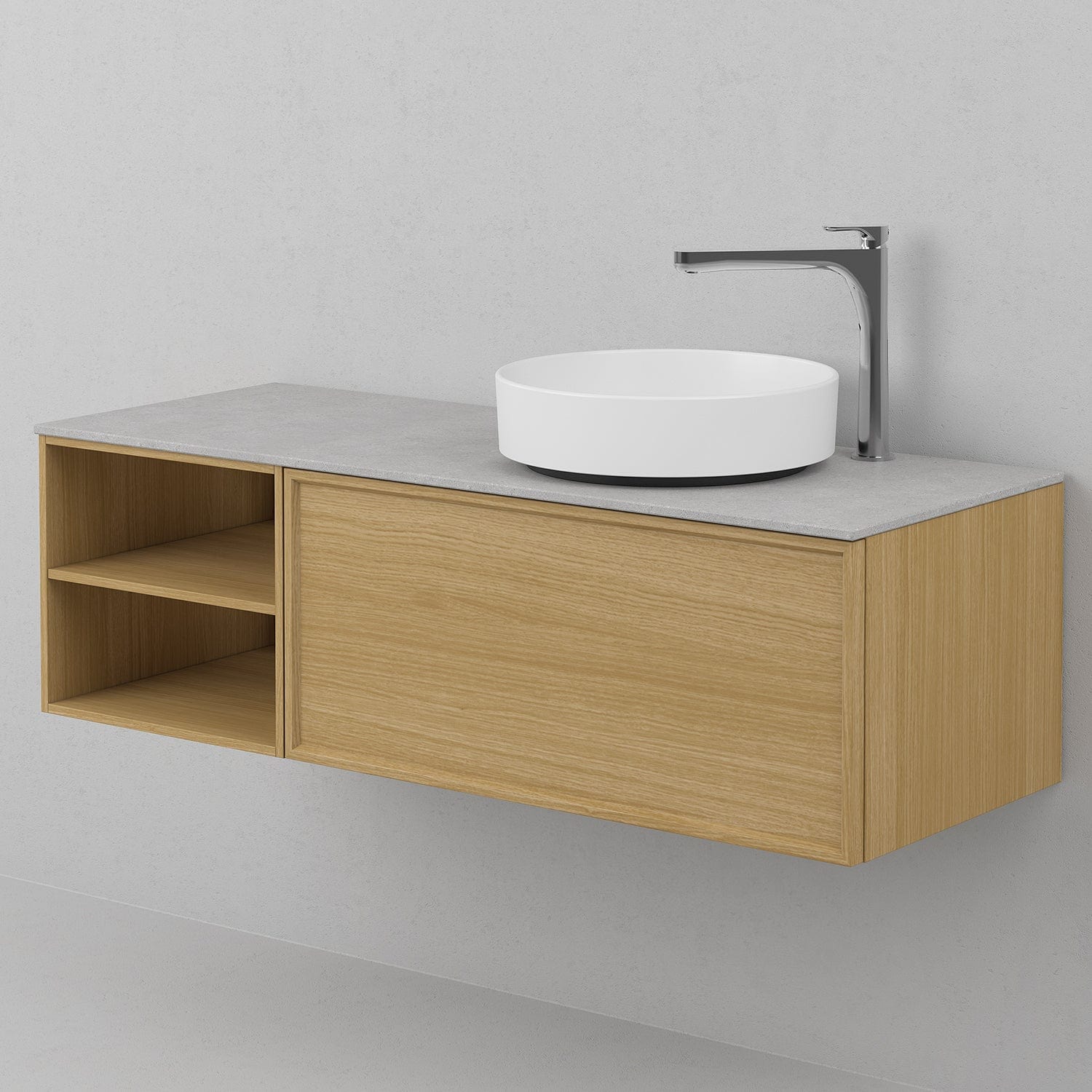 INR Air Wood Servantskap Hel front med 2 Skuffer og Åpen oppbevaring H350xD450mm Natural oak / 120cm / Venstre INR Iconic Nordic Rooms Servantskap INR-363734