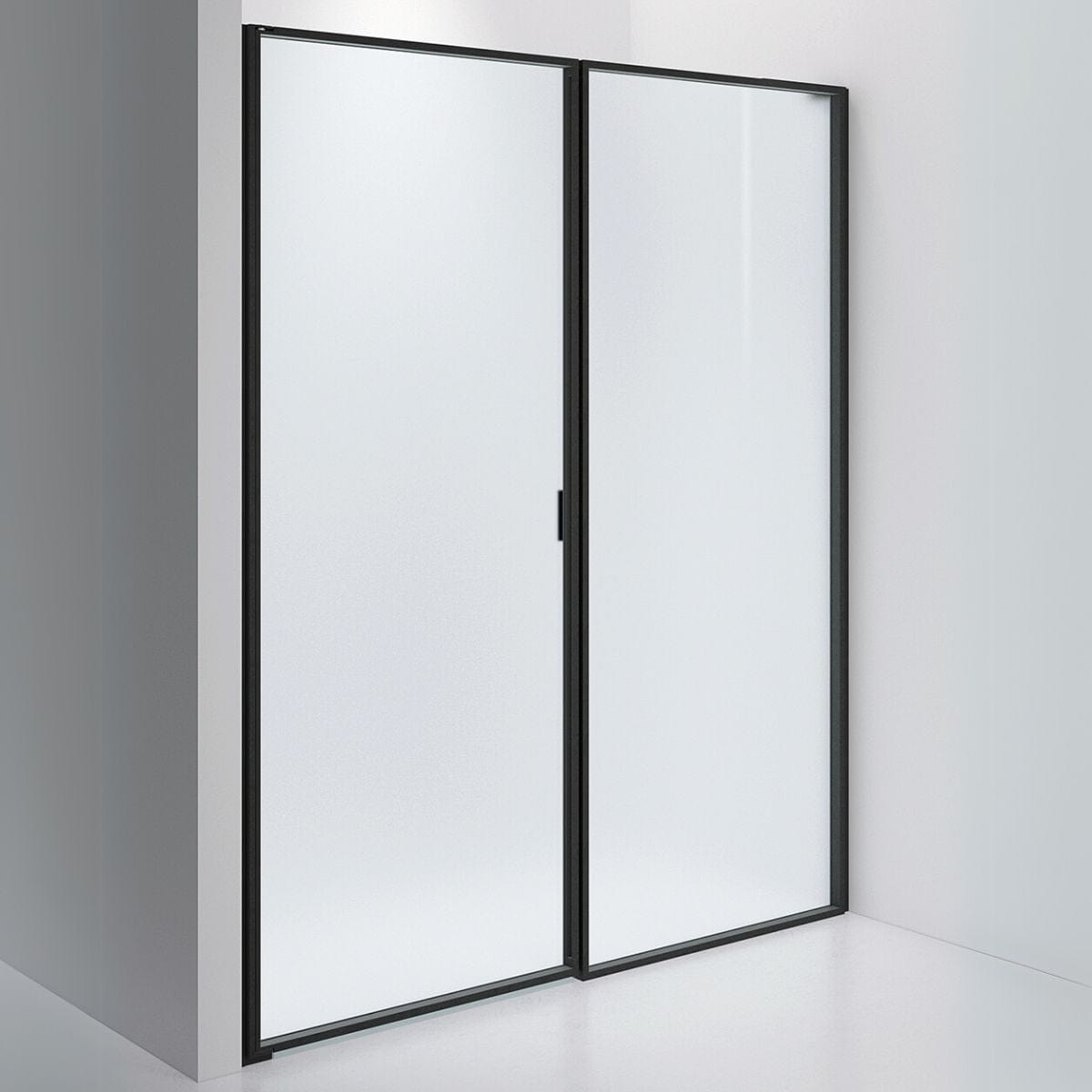 INR Dusjvegg EDGE 4 Måltilpasset - venstre / Matt svart / Frostet glass INR Iconic Nordic Rooms Dusjvegg INR-204110100