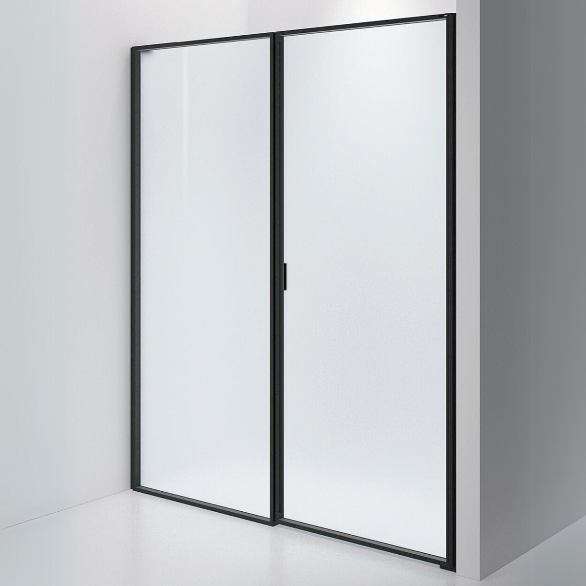 INR Dusjvegg EDGE 4 Måltlpasset - høyre / Matt svart / Frostet glass INR Iconic Nordic Rooms Dusjvegg INR-204210100