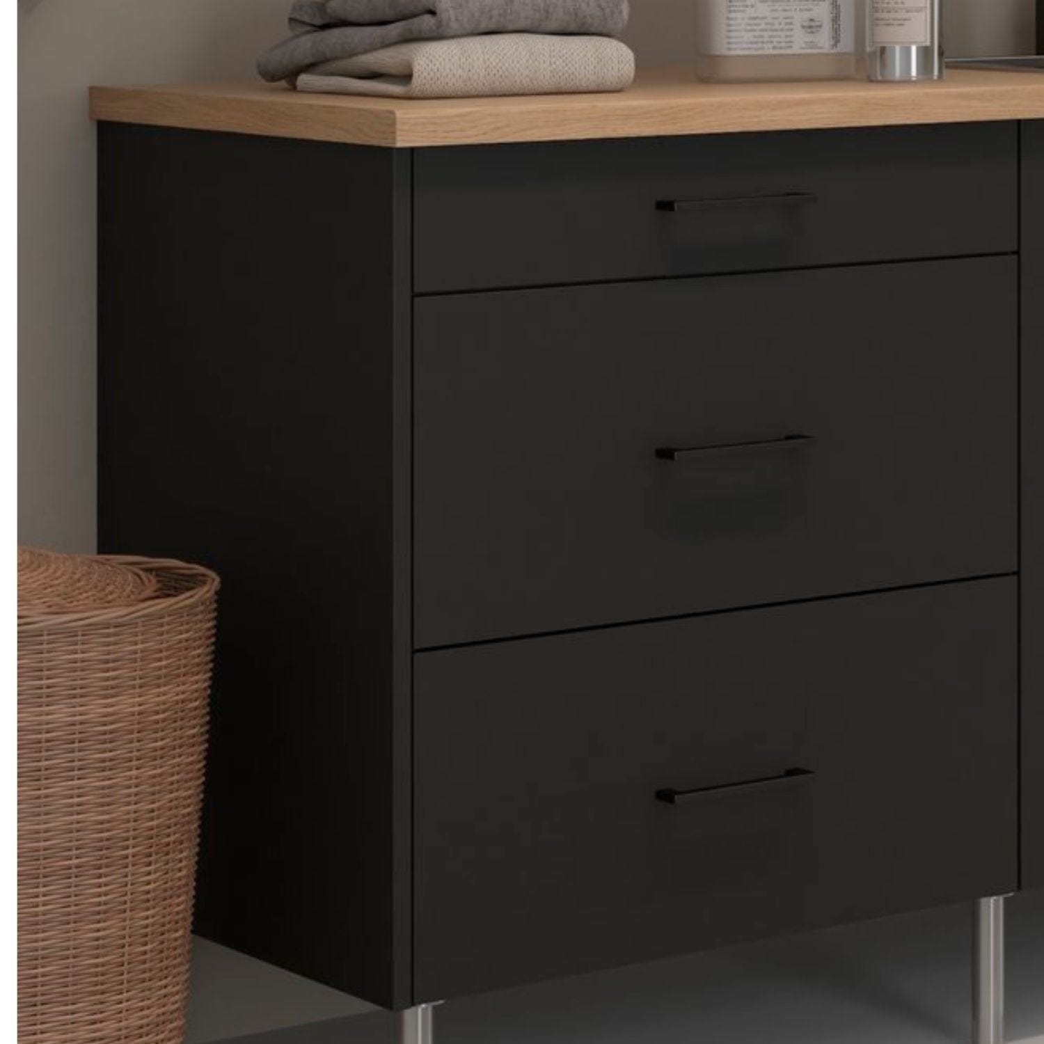 Linn Bad Underskap med skuffer og strykebrett Svart matt / 40cm / 3 skuffer Linn Bad Benkeskap vaskerom LB-740304SB