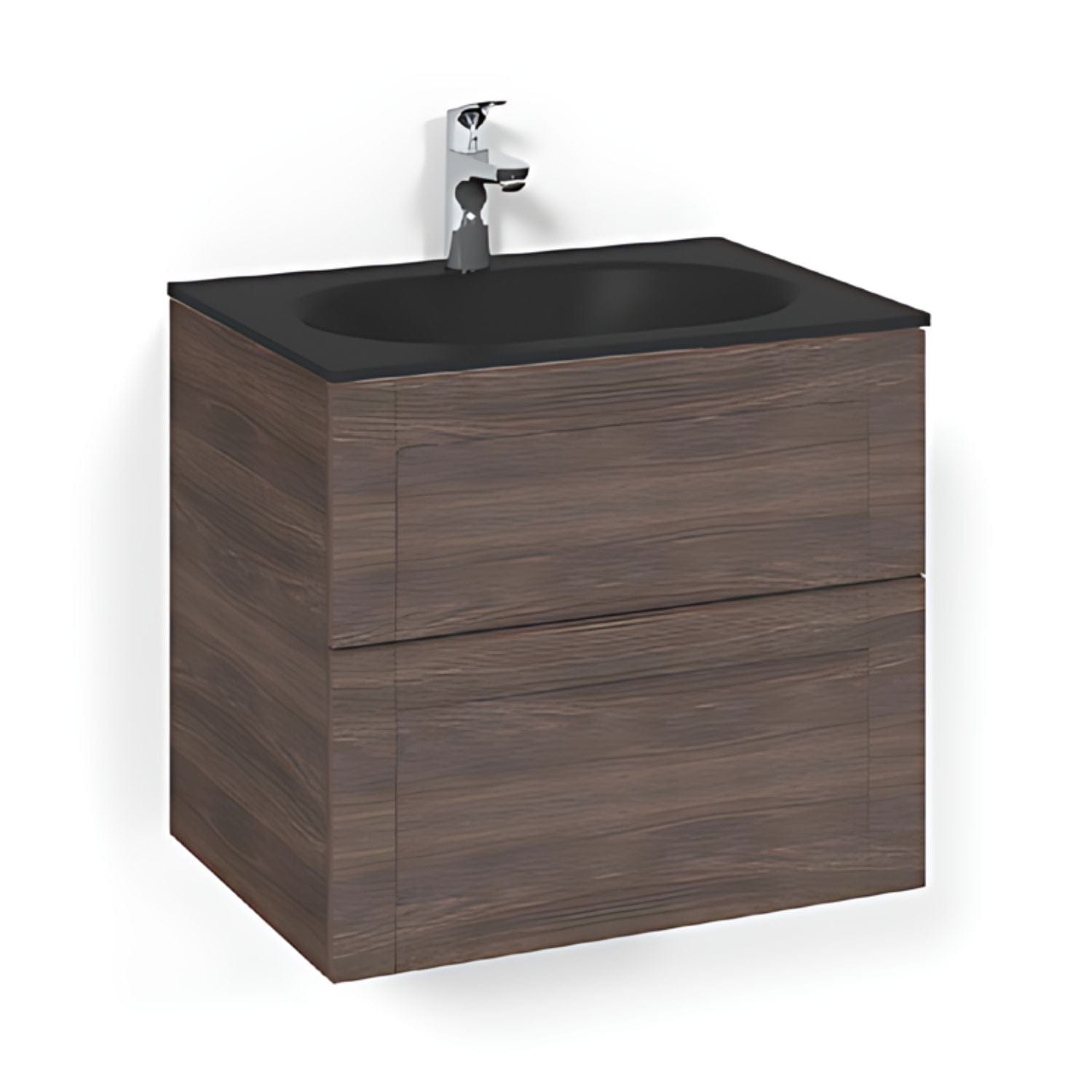 Macro Design CROWN Frame Servantskap 2-skuff - med Glasservant Brun ask / 60cm / Glass Edge svart Macro Design Møbelpakke bad BUN-FSK60BFSG