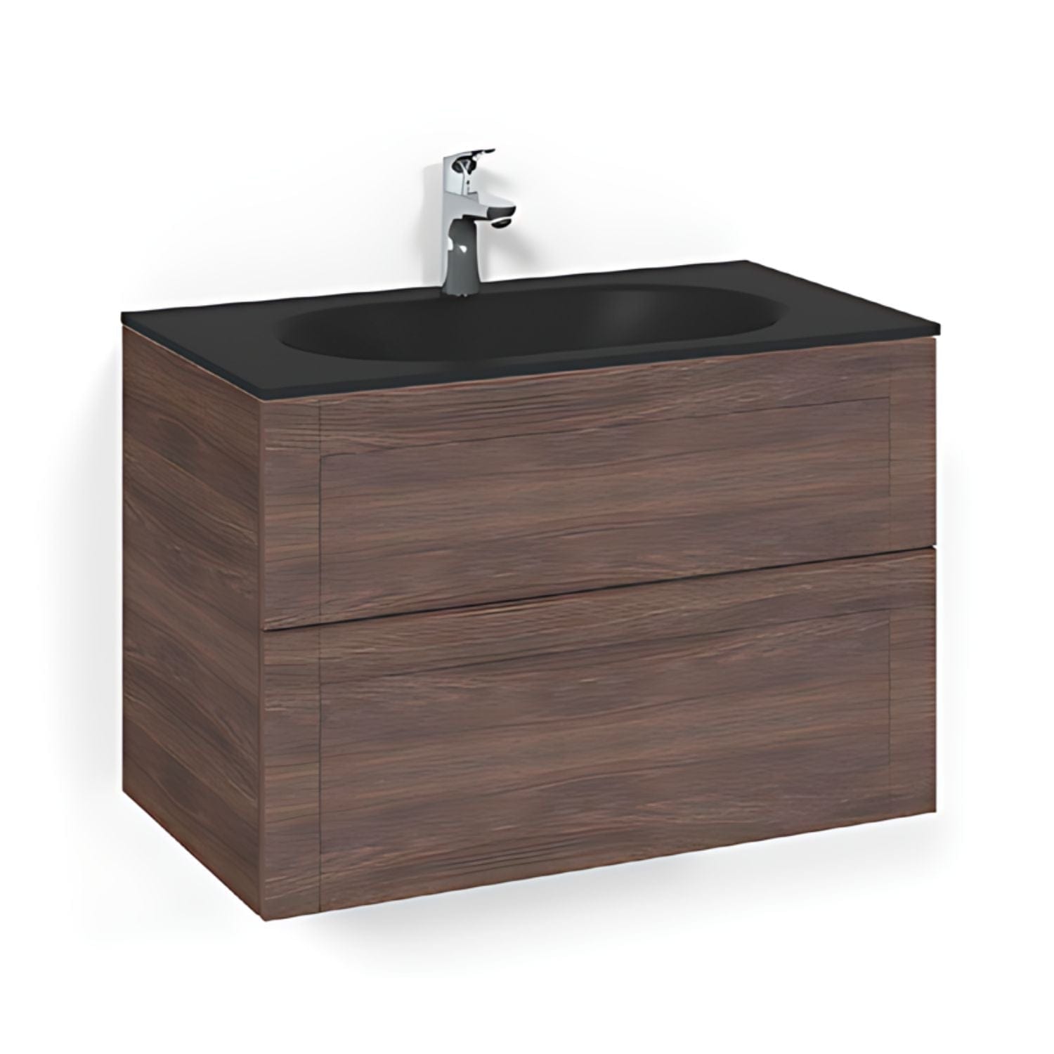 Macro Design CROWN Frame Servantskap 2-skuff - med Glasservant Brun ask / 80cm / Glass Edge svart Macro Design Møbelpakke bad BUN-FSK80BFSG