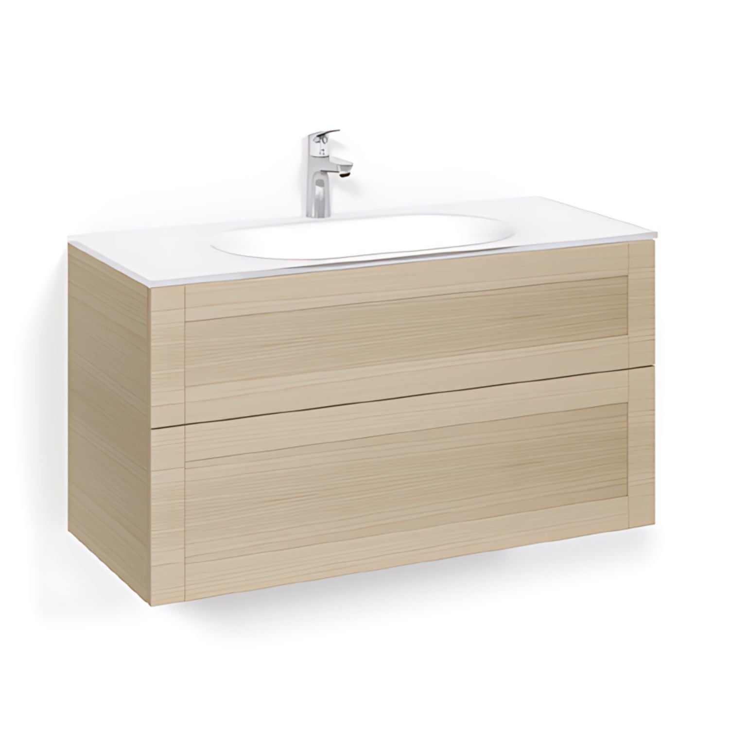 Macro Design CROWN Frame Servantskap 2-skuff - med Glasservant Eik / 100cm / Glass Edge hvit Macro Design Møbelpakke bad BUN-FSK100EFG