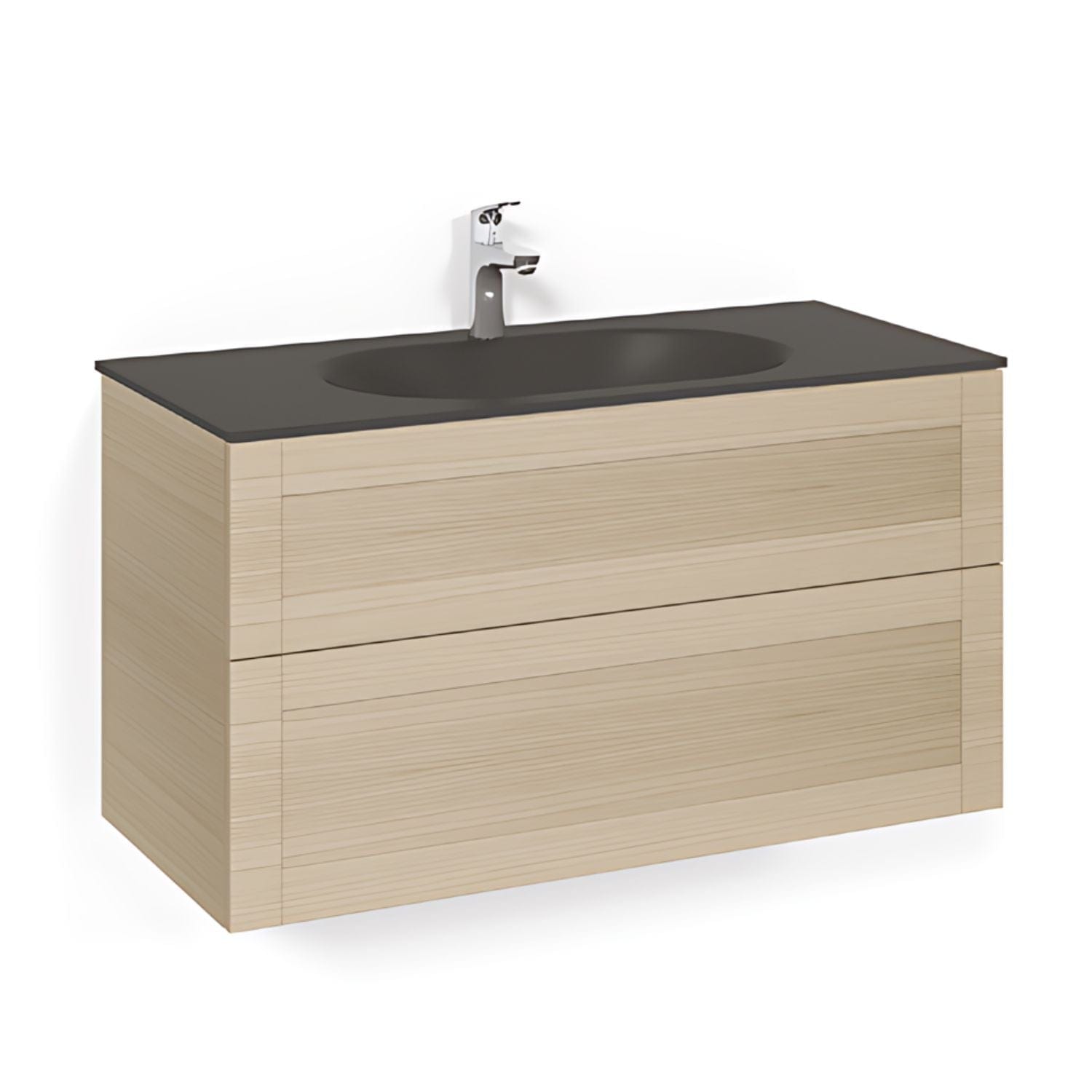 Macro Design CROWN Frame Servantskap 2-skuff - med Glasservant Eik / 100cm / Glass Edge svart Macro Design Møbelpakke bad BUN-FSK100EFSG