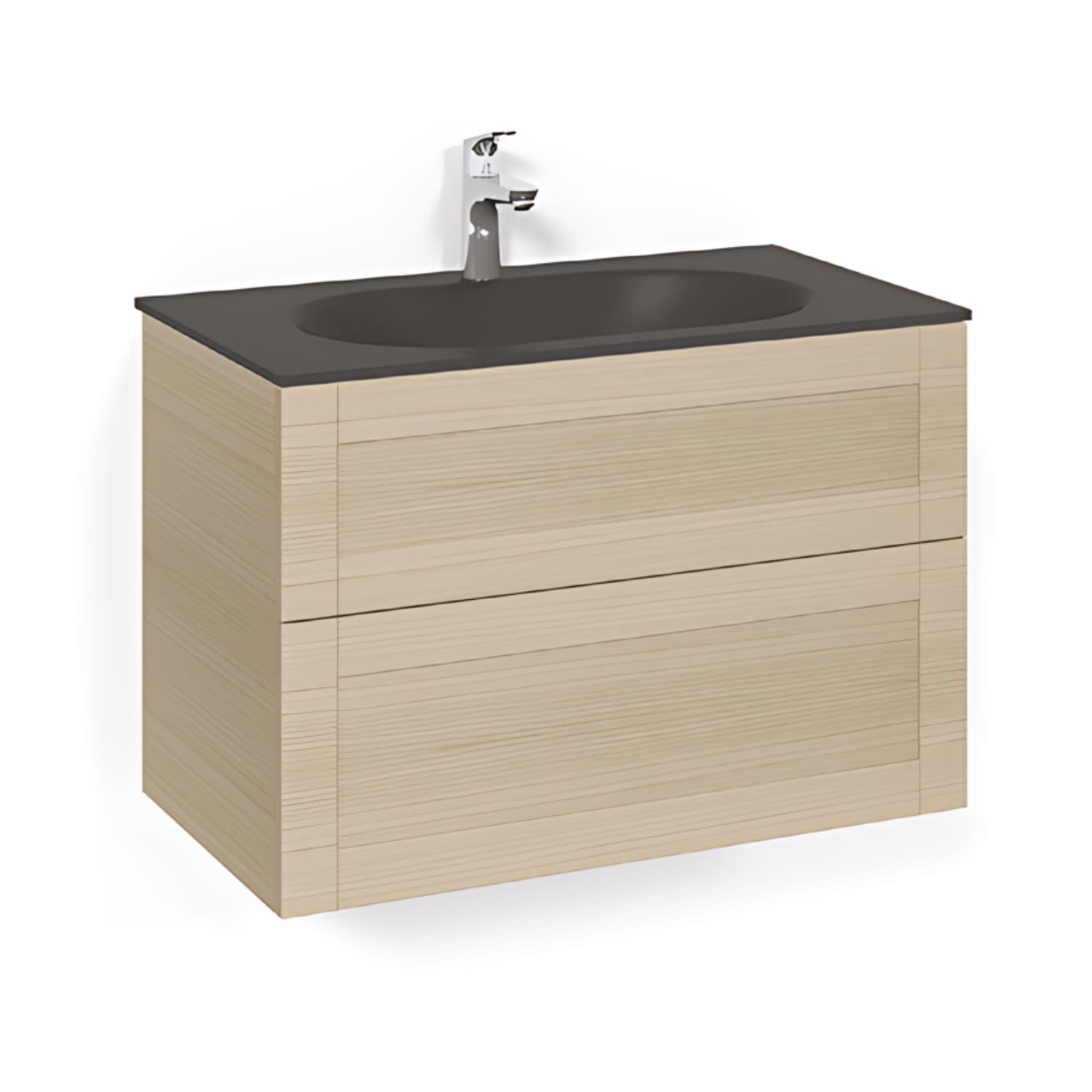 Macro Design CROWN Frame Servantskap 2-skuff - med Glasservant Eik / 80cm / Glass Edge svart Macro Design Møbelpakke bad BUN-FSK80EFSG