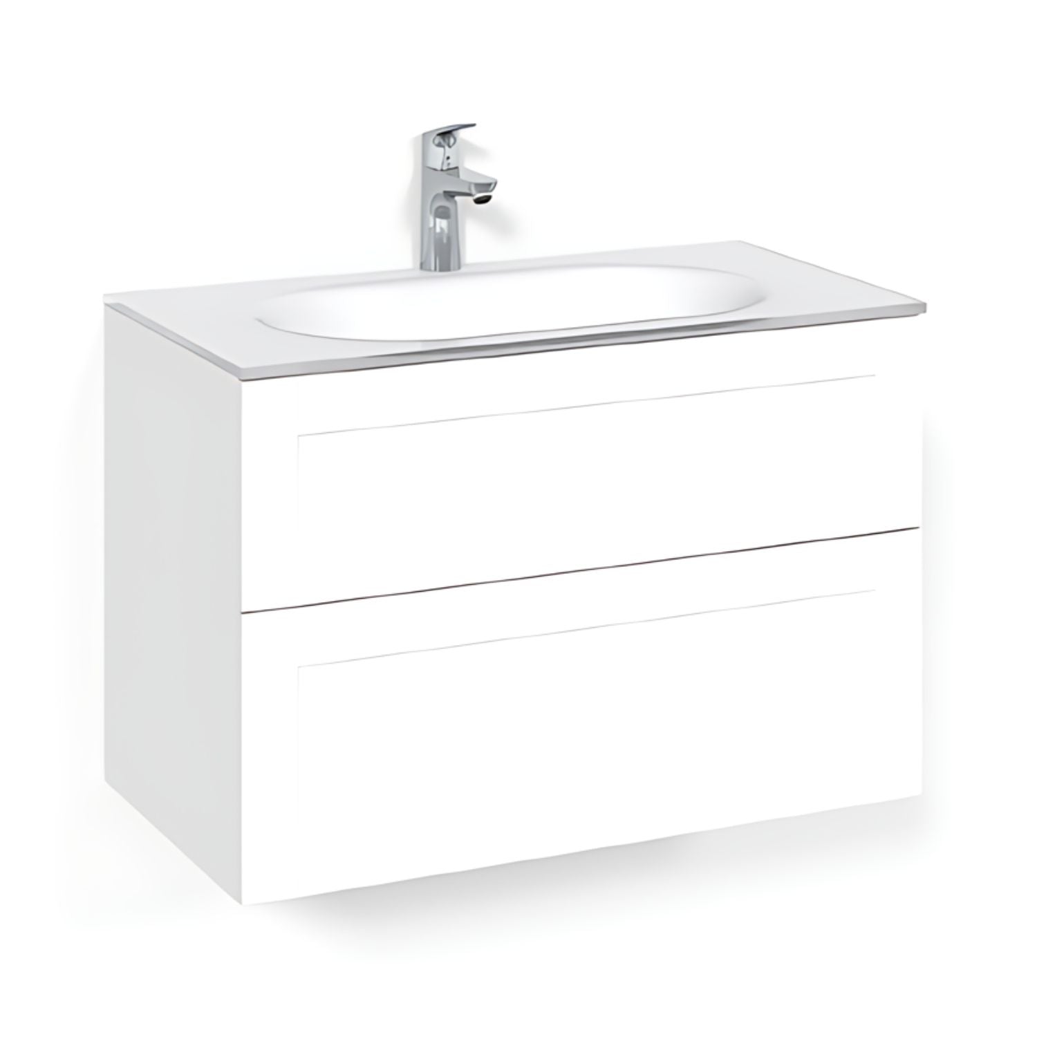 Macro Design CROWN Frame Servantskap 2-skuff - med Glasservant Hvit / 80cm / Glass Edge hvit Macro Design Møbelpakke bad BUN-FSK80VFG