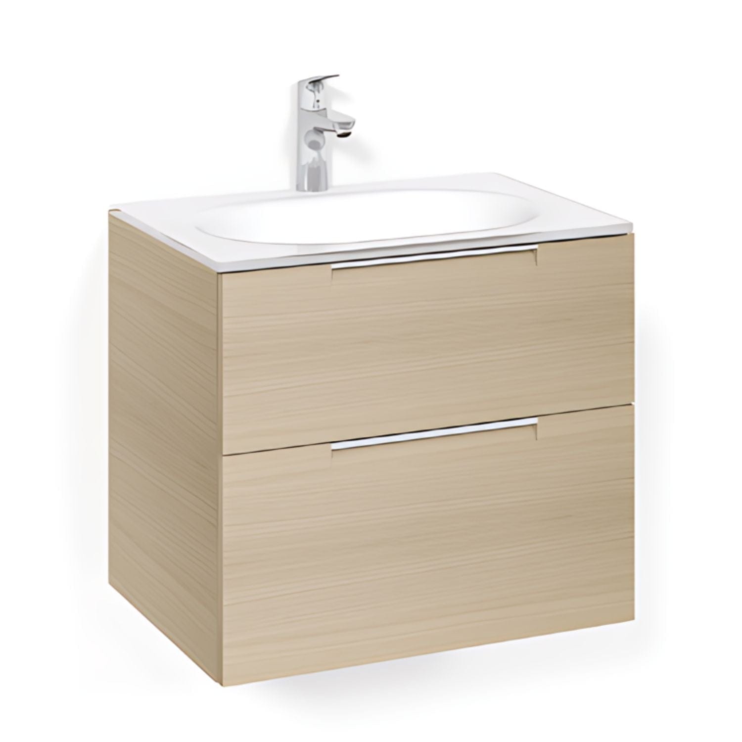 Macro Design CROWN Grip Servantskap 2-skuff - med Glasservant Eik / 60cm / Glass Edge hvit Macro Design Møbelpakke bad BUN-FSK60EJVG