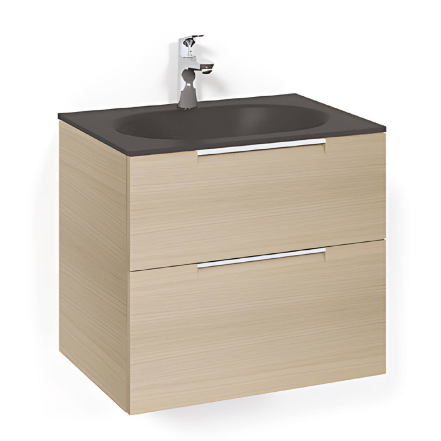 Macro Design CROWN Grip Servantskap 2-skuff - med Glasservant Eik / 60cm / Glass Edge svart Macro Design Møbelpakke bad BUN-FSK60EJSG