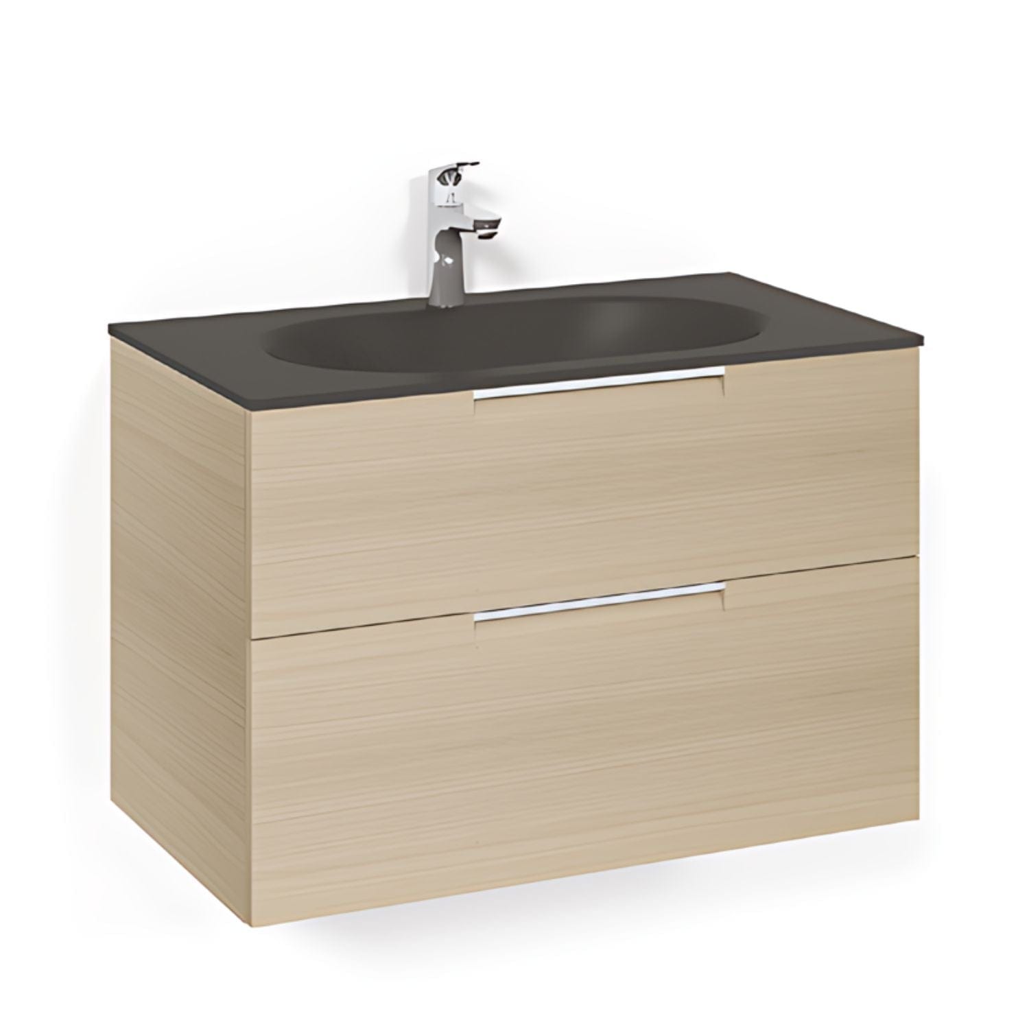 Macro Design CROWN Grip Servantskap 2-skuff - med Glasservant Eik / 80cm / Glass Edge svart Macro Design Møbelpakke bad BUN-FSK80EJSG