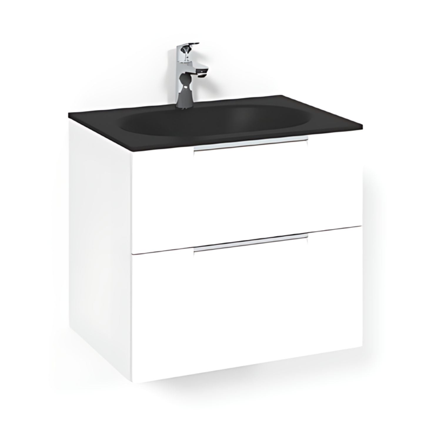 Macro Design CROWN Grip Servantskap 2-skuff - med Glasservant Hvit / 60cm / Glass Edge svart Macro Design Møbelpakke bad BUN-FSK60VJSG