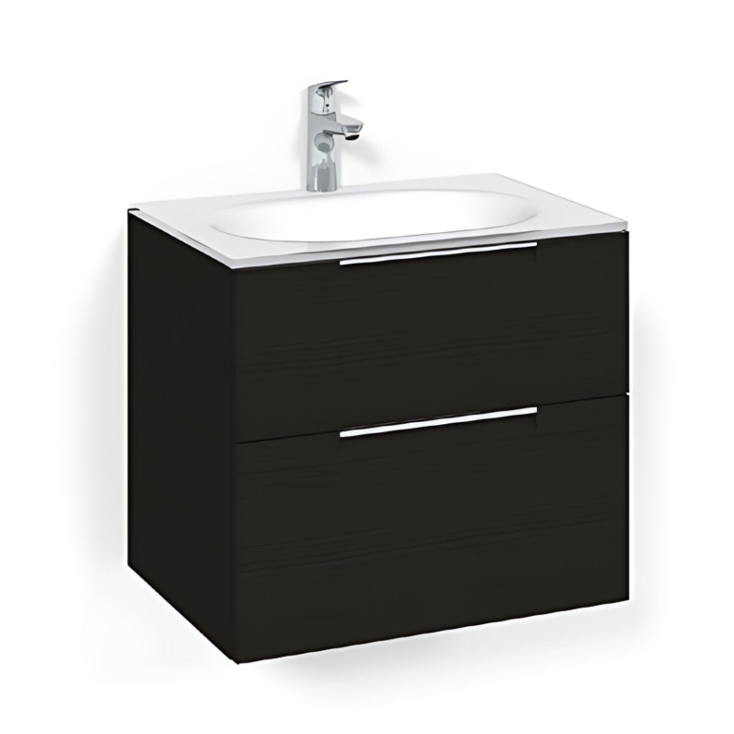 Macro Design CROWN Grip Servantskap 2-skuff - med Glasservant Svart eik / 60cm / Glass Edge hvit Macro Design Møbelpakke bad BUN-FSK60SJVG