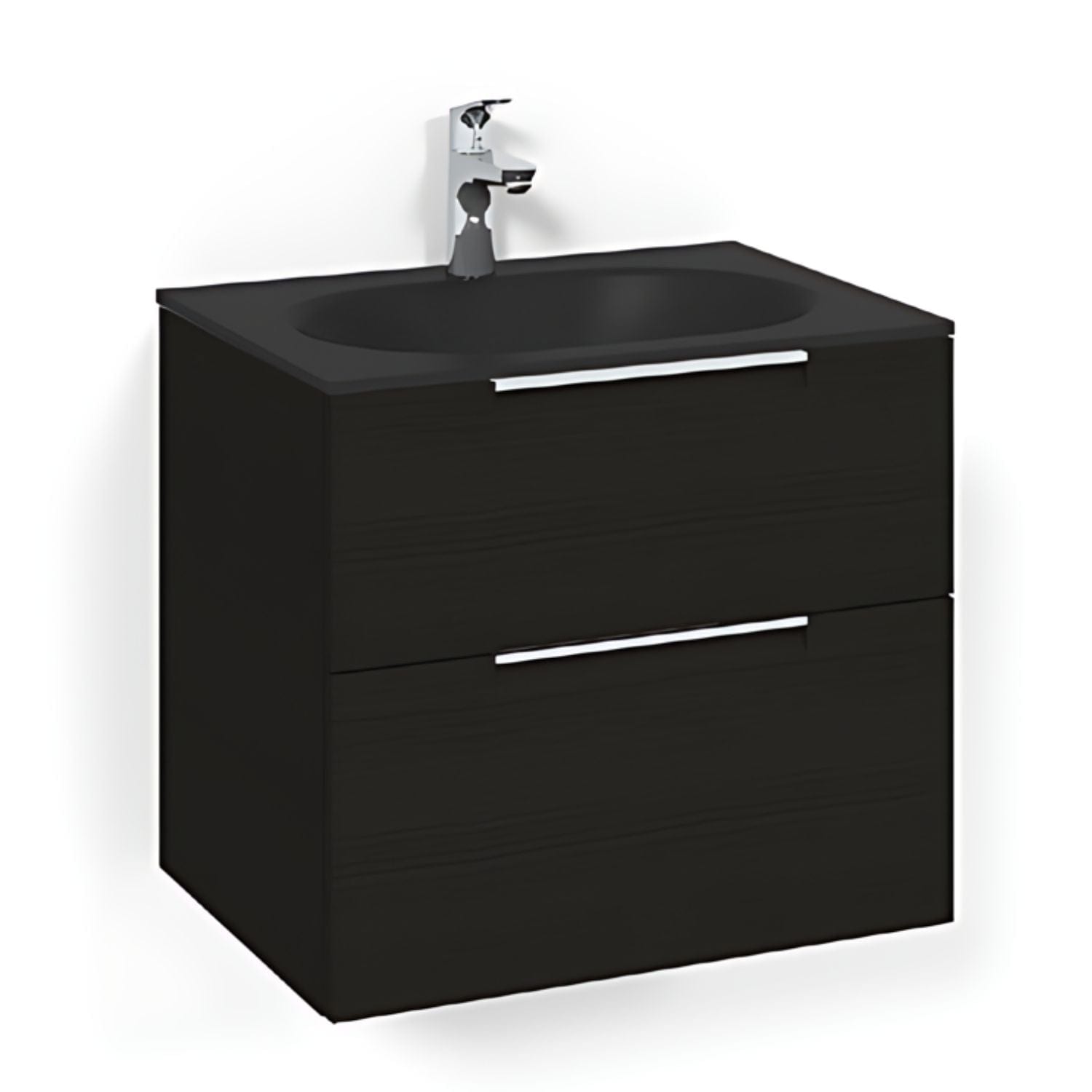 Macro Design CROWN Grip Servantskap 2-skuff - med Glasservant Svart eik / 60cm / Glass Edge svart Macro Design Møbelpakke bad BUN-FSK60SJSG