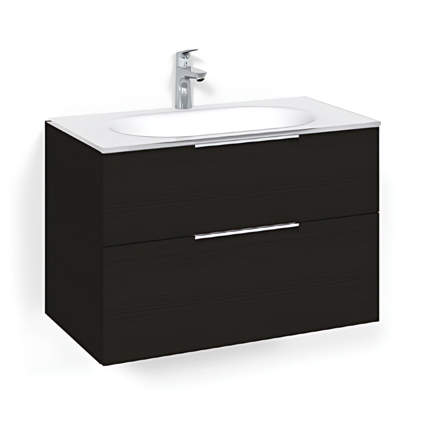 Macro Design CROWN Grip Servantskap 2-skuff - med Glasservant Svart eik / 80cm / Glass Edge hvit Macro Design Møbelpakke bad BUN-FSK80SJVG