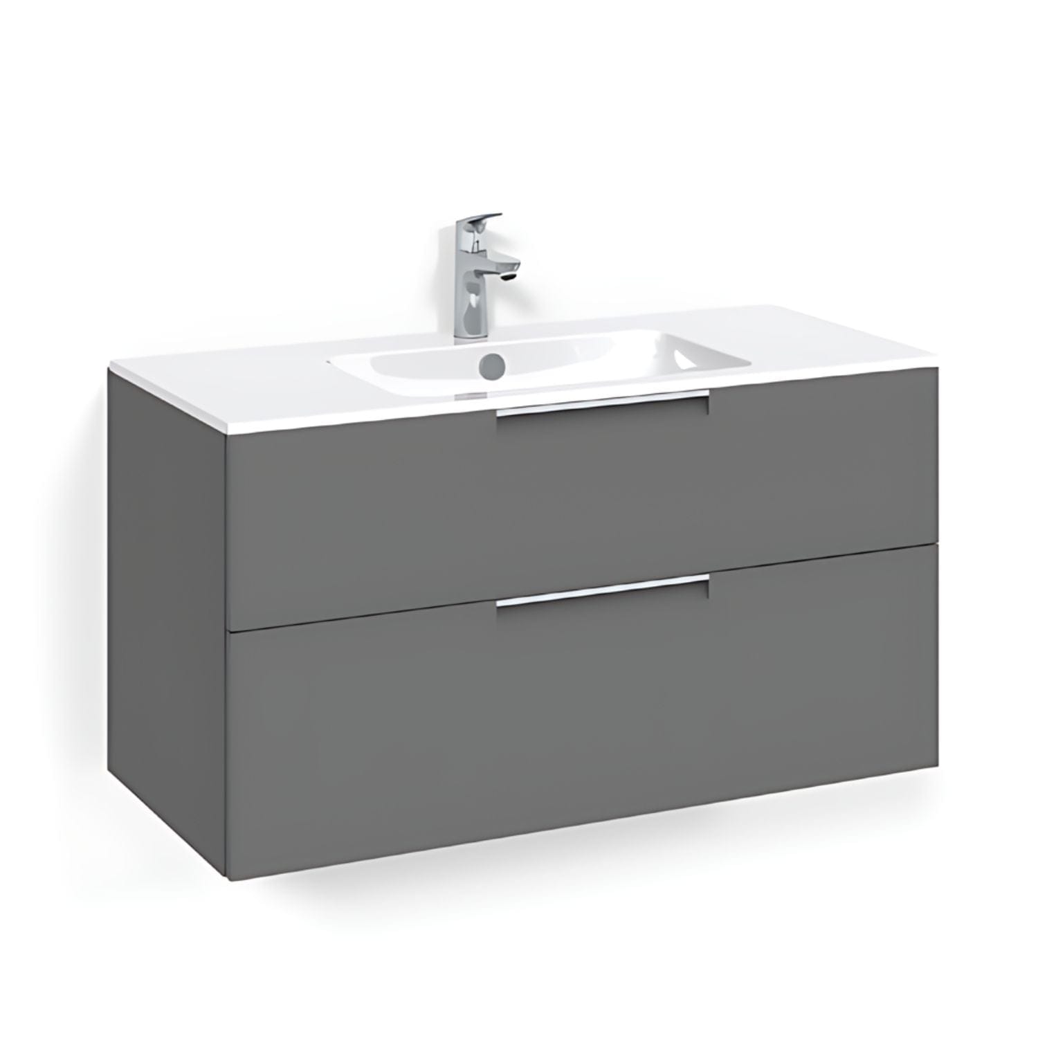 Macro Design CROWN Grip Servantskap 2 skuff - med LIGHT servant Antrasitt / 100cm / Light 14 Macro Design Møbelpakke bad BUN-FSK100AJL14