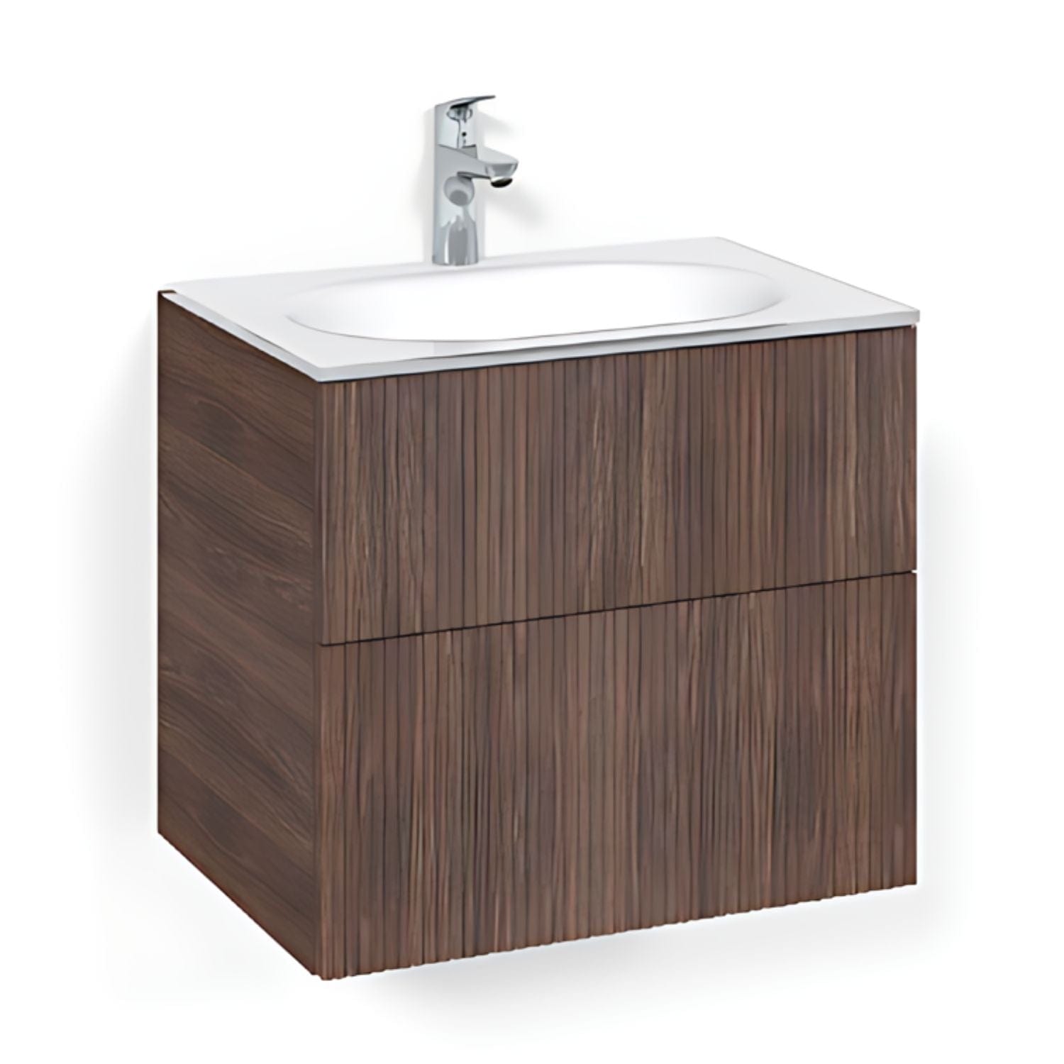 Macro Design CROWN Line/Push-open Servantskap 2-skuff - med Glasservant Brun ask / 60cm / Glass Edge hvit Macro Design Møbelpakke bad BUN-FSK60BLPOVG