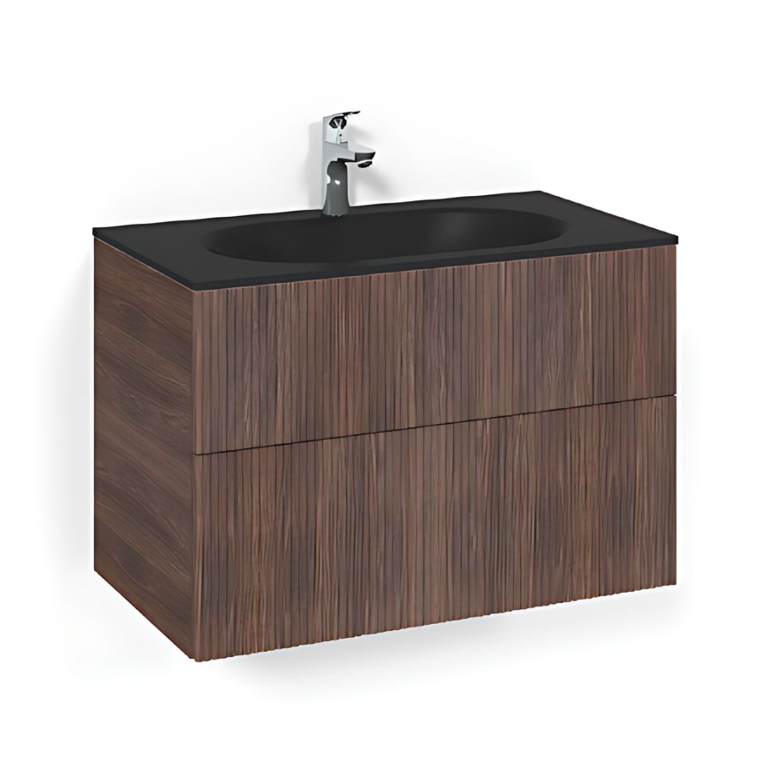 Macro Design CROWN Line/Push-open Servantskap 2-skuff - med Glasservant Brun ask / 80cm / Glass Edge svart Macro Design Møbelpakke bad BUN-FSK80BLPOSG