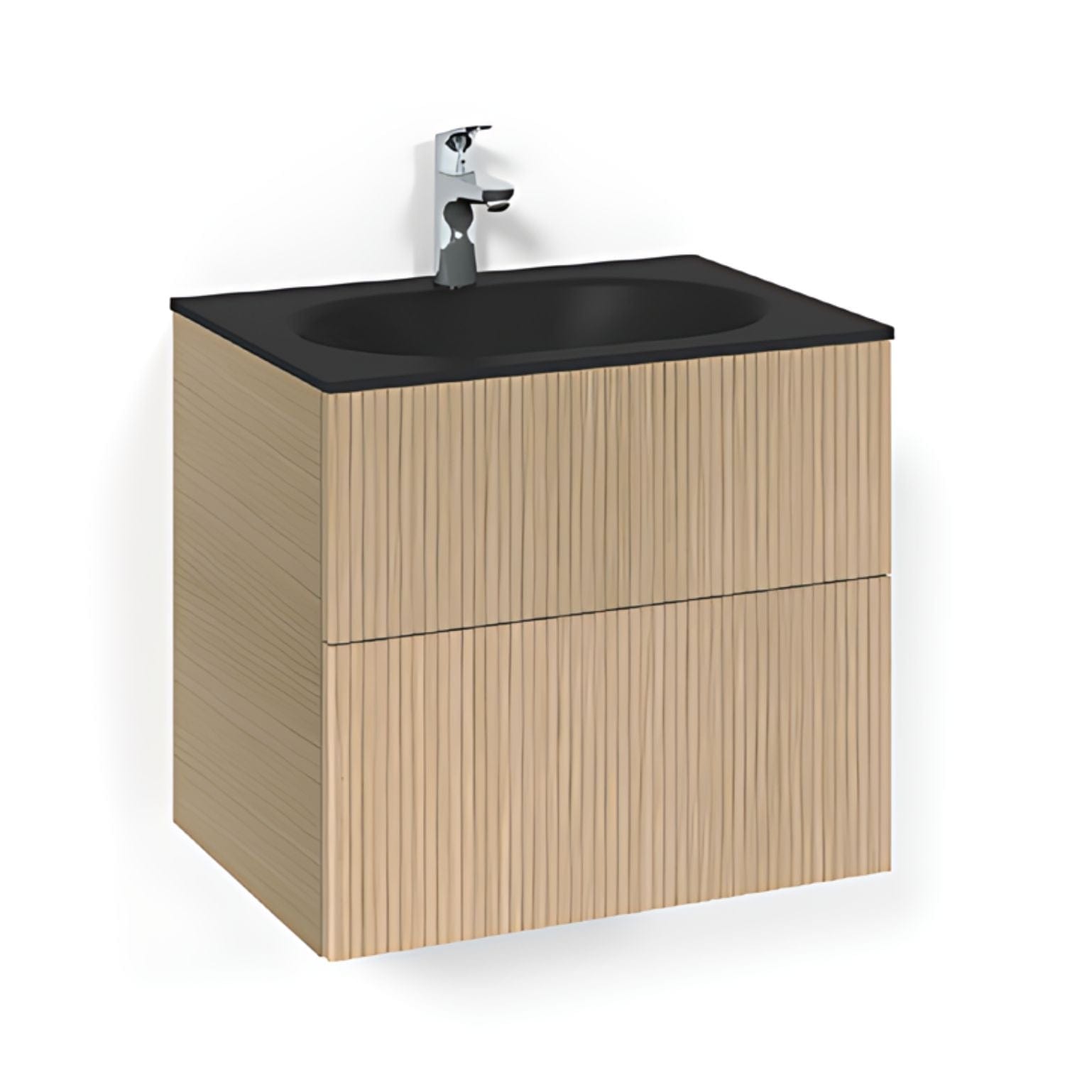 Macro Design CROWN Line/Push-open Servantskap 2-skuff - med Glasservant Eik / 60cm / Glass Edge svart Macro Design Møbelpakke bad BUN-FSK60ELPOSG