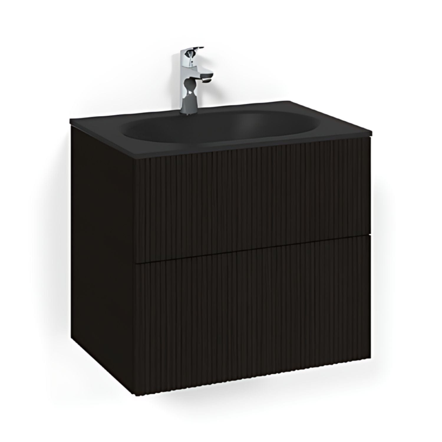 Macro Design CROWN Line/Push-open Servantskap 2-skuff - med Glasservant Svart eik / 60cm / Glass Edge svart Macro Design Møbelpakke bad BUN-FSK60SLPOSG