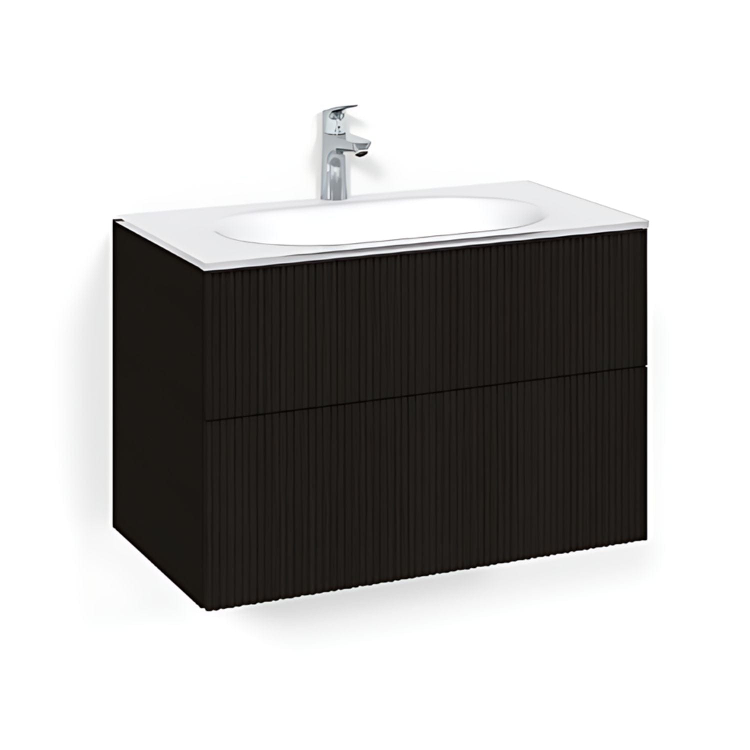 Macro Design CROWN Line/Push-open Servantskap 2-skuff - med Glasservant Svart eik / 80cm / Glass Edge hvit Macro Design Møbelpakke bad BUN-FSK80SLPOVG