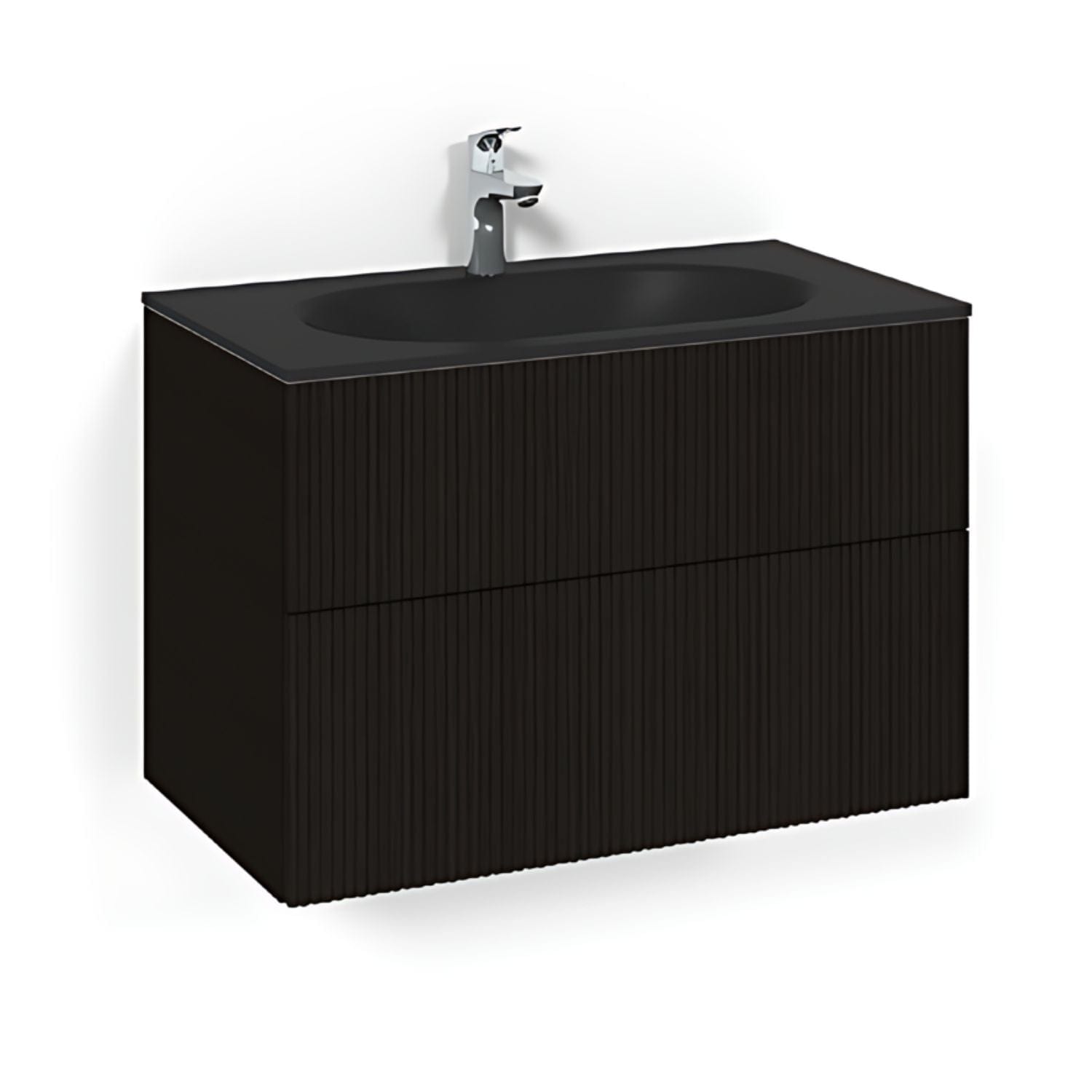 Macro Design CROWN Line/Push-open Servantskap 2-skuff - med Glasservant Svart eik / 80cm / Glass Edge svart Macro Design Møbelpakke bad BUN-FSK80SLPOSG