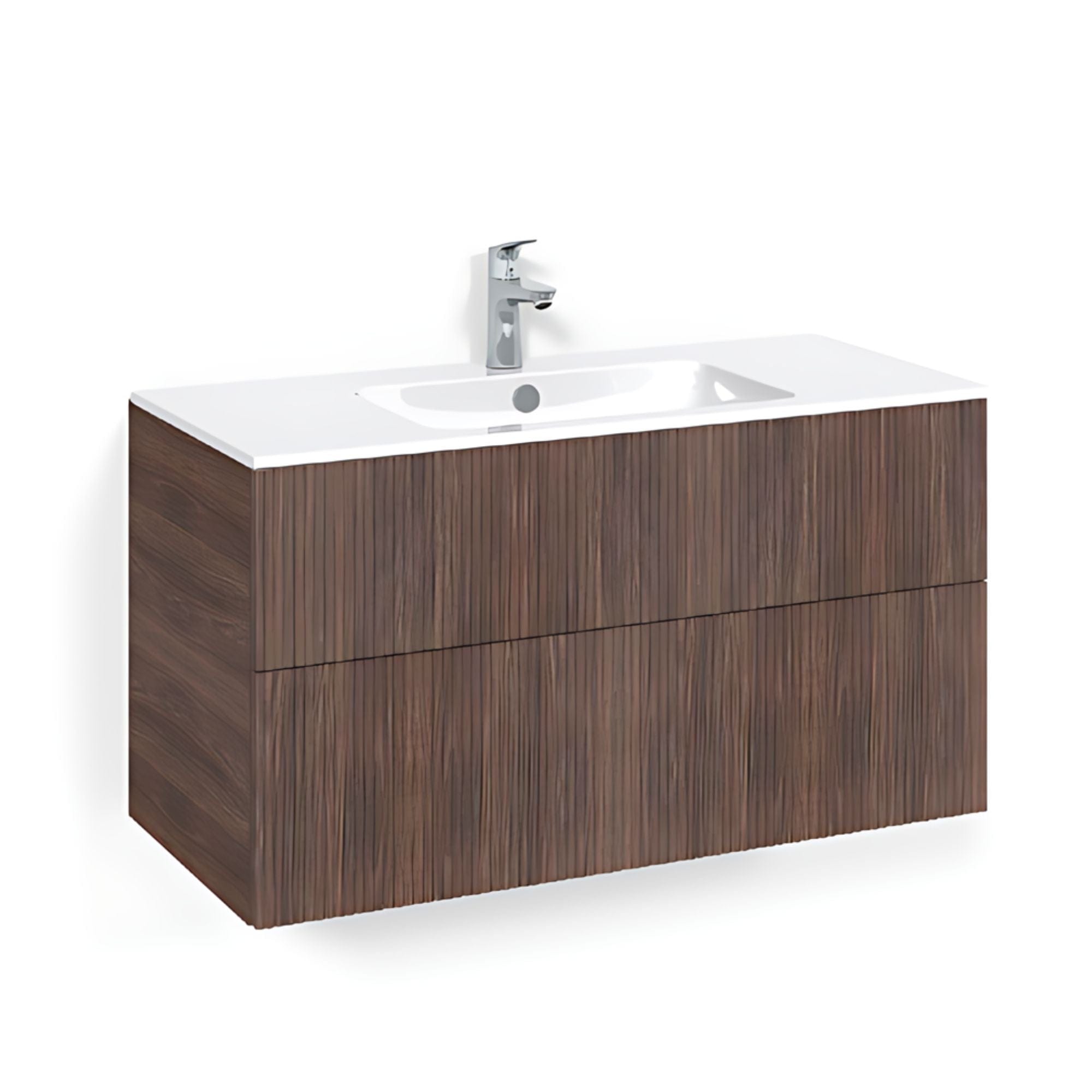 Macro Design CROWN Line/Push-open Servantskap 2 skuff - med LIGHT servant Brun ask / 100cm / Light 14 Macro Design Møbelpakke bad BUN-FSK100BLPOL14