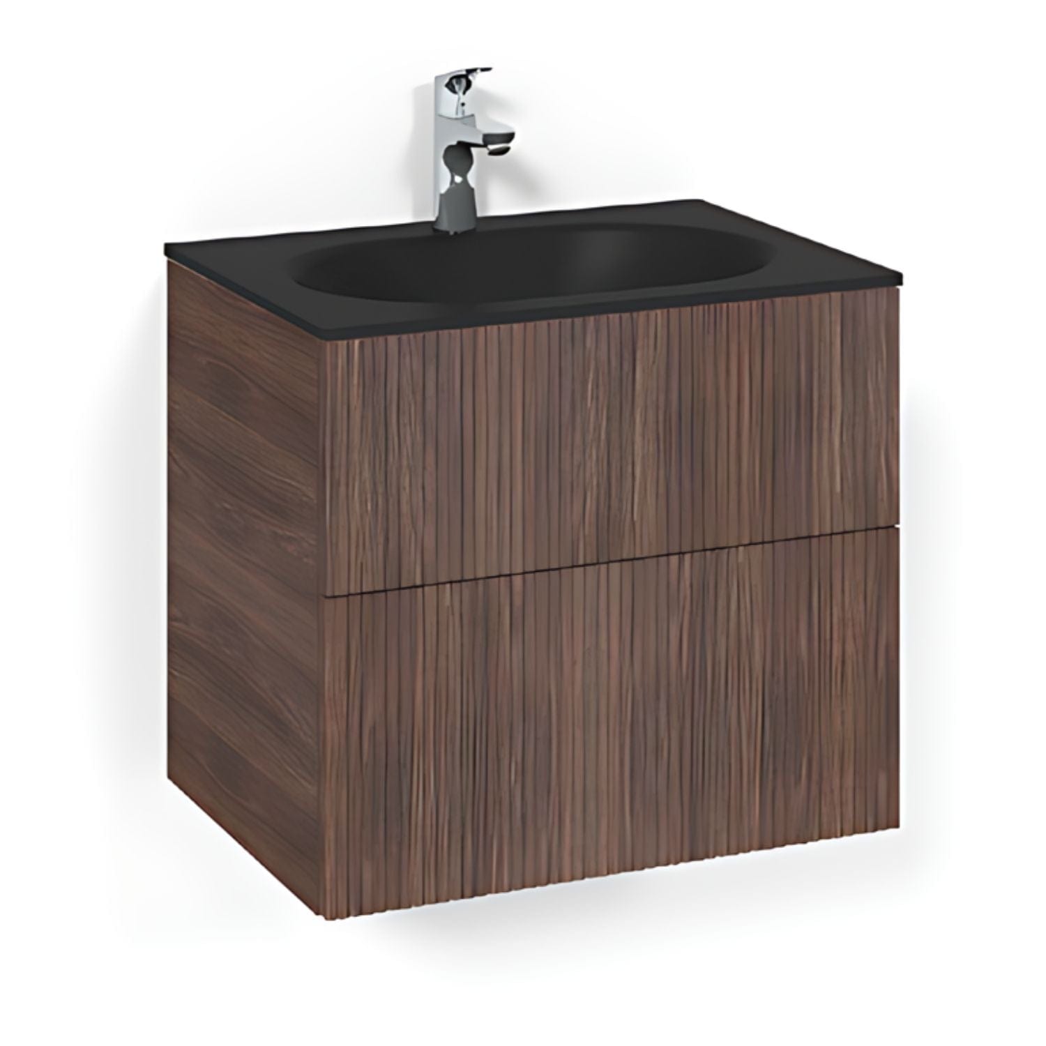 Macro Design CROWN Line Servantskap 2-skuff - med Glasservant Brun ask / 60cm / Glass Edge svart Macro Design Møbelpakke bad BUN-FSK60BLSG