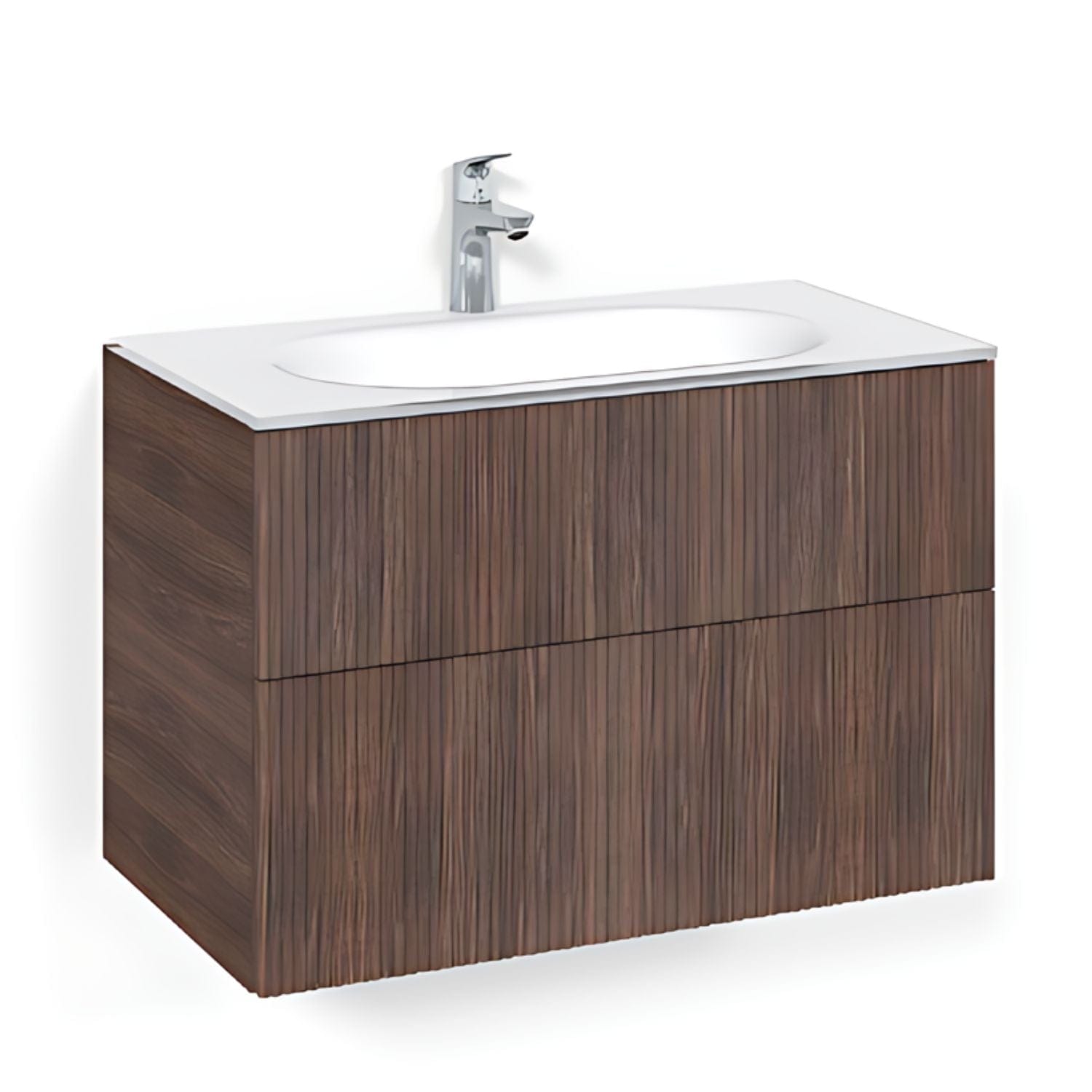 Macro Design CROWN Line Servantskap 2-skuff - med Glasservant Brun ask / 80cm / Glass Edge hvit Macro Design Møbelpakke bad BUN-FSK80BLVG